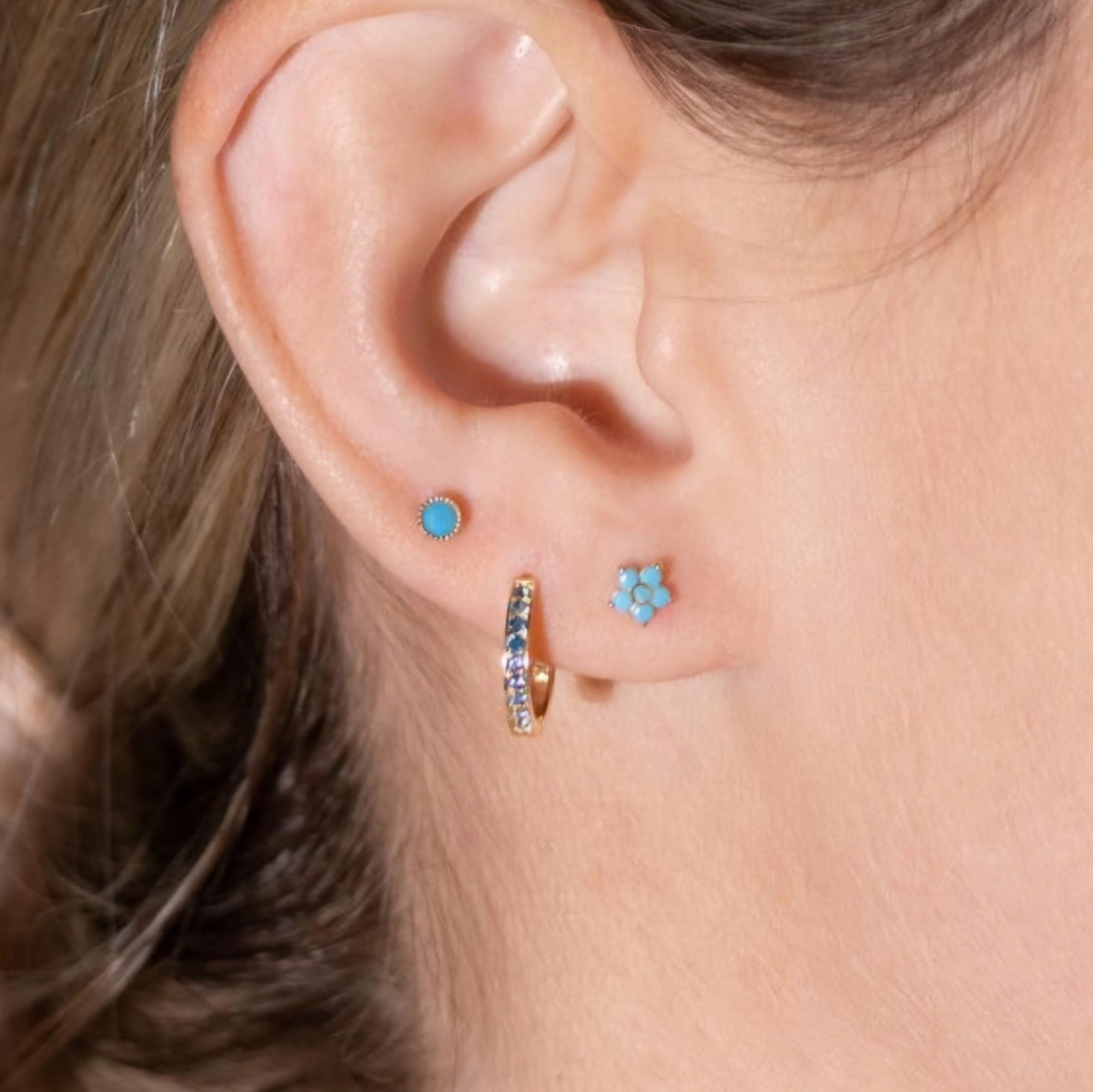 Mavi Çiçek Kıkırdak Piercing Helix Lob Çiçekli Piercing