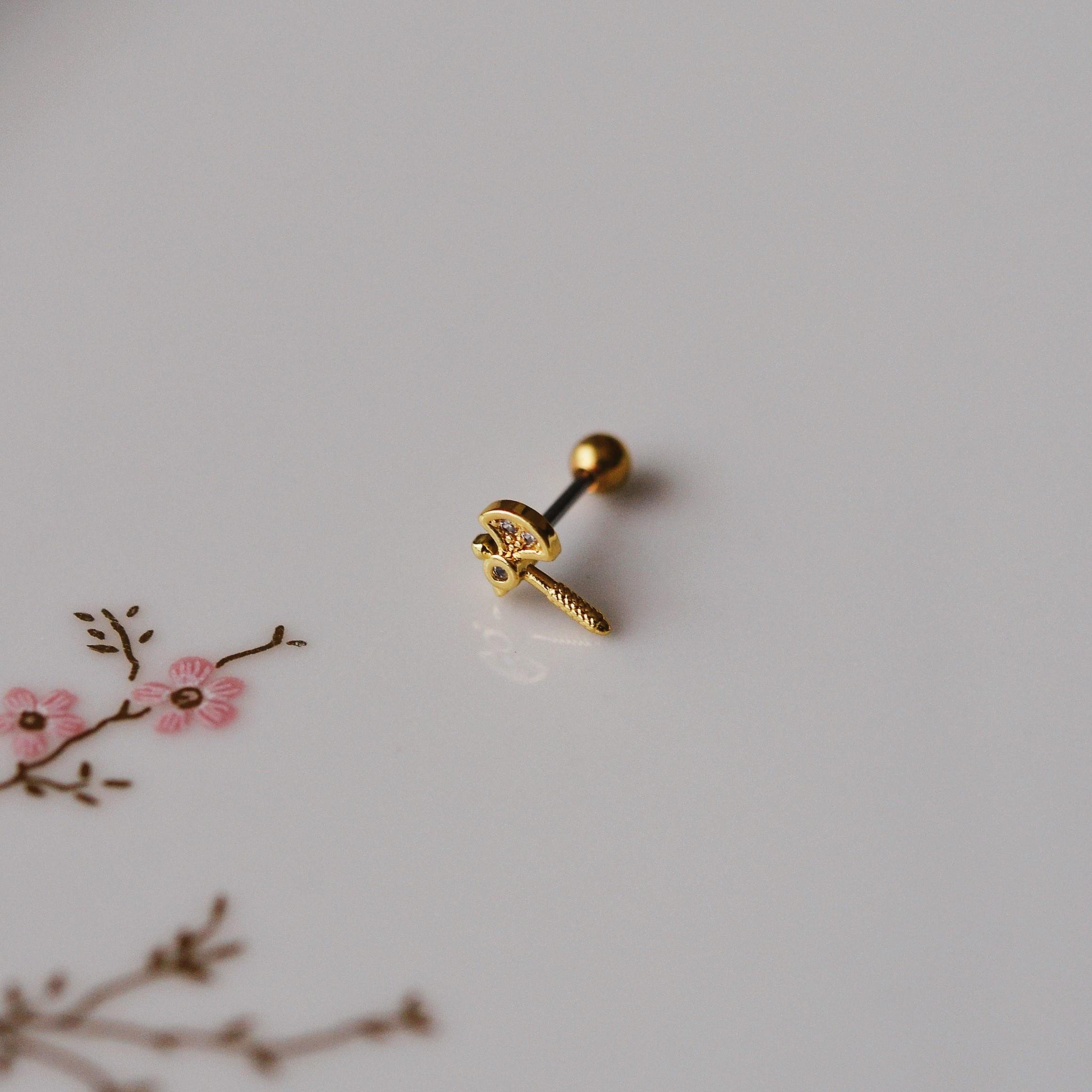 Mini Balta Helix Piercing Kıkırdak Cerrahi Çelik Gold Renk