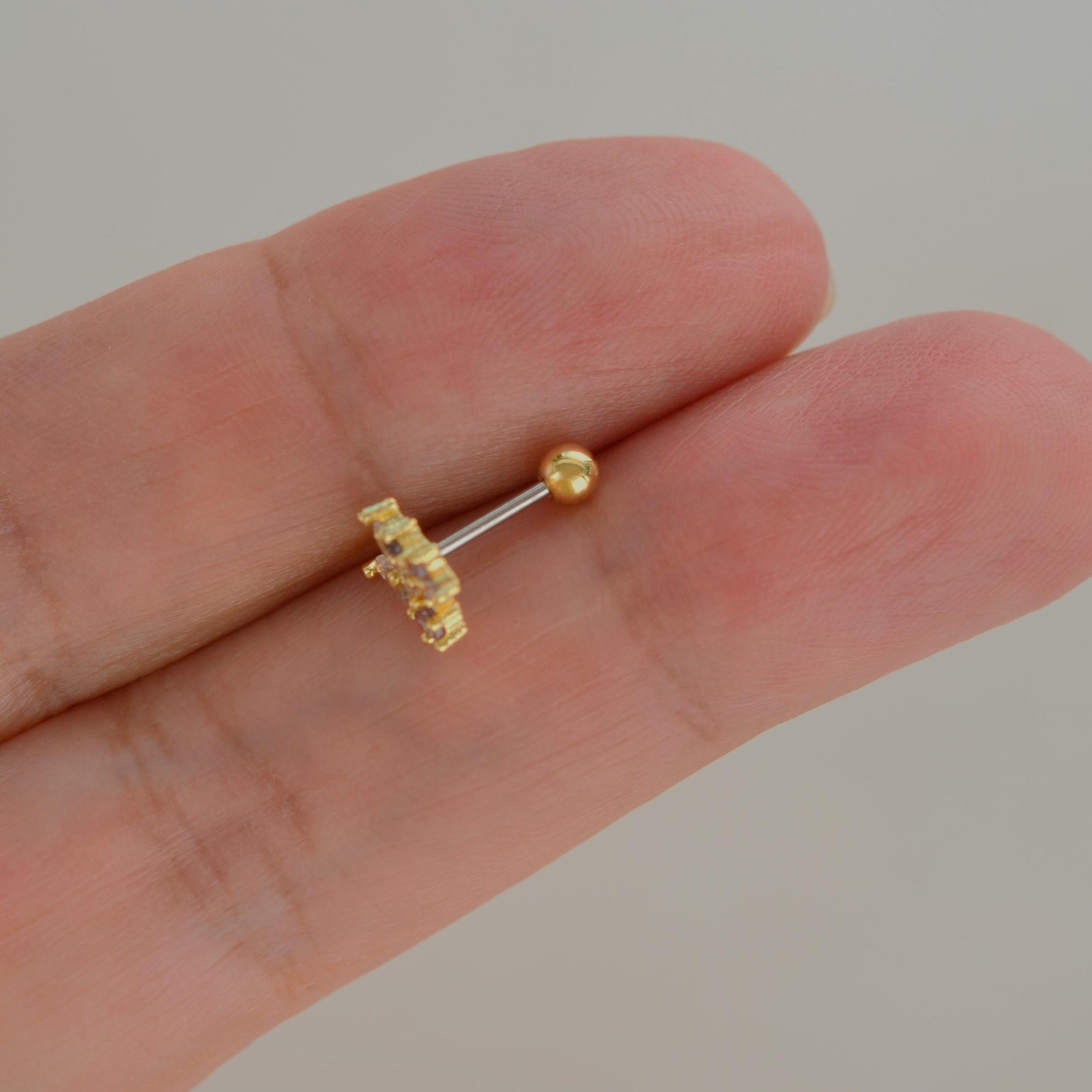 Mini Çiçekli ve Kelebekli Tragus Helix Piercing Kıkırdak Gold