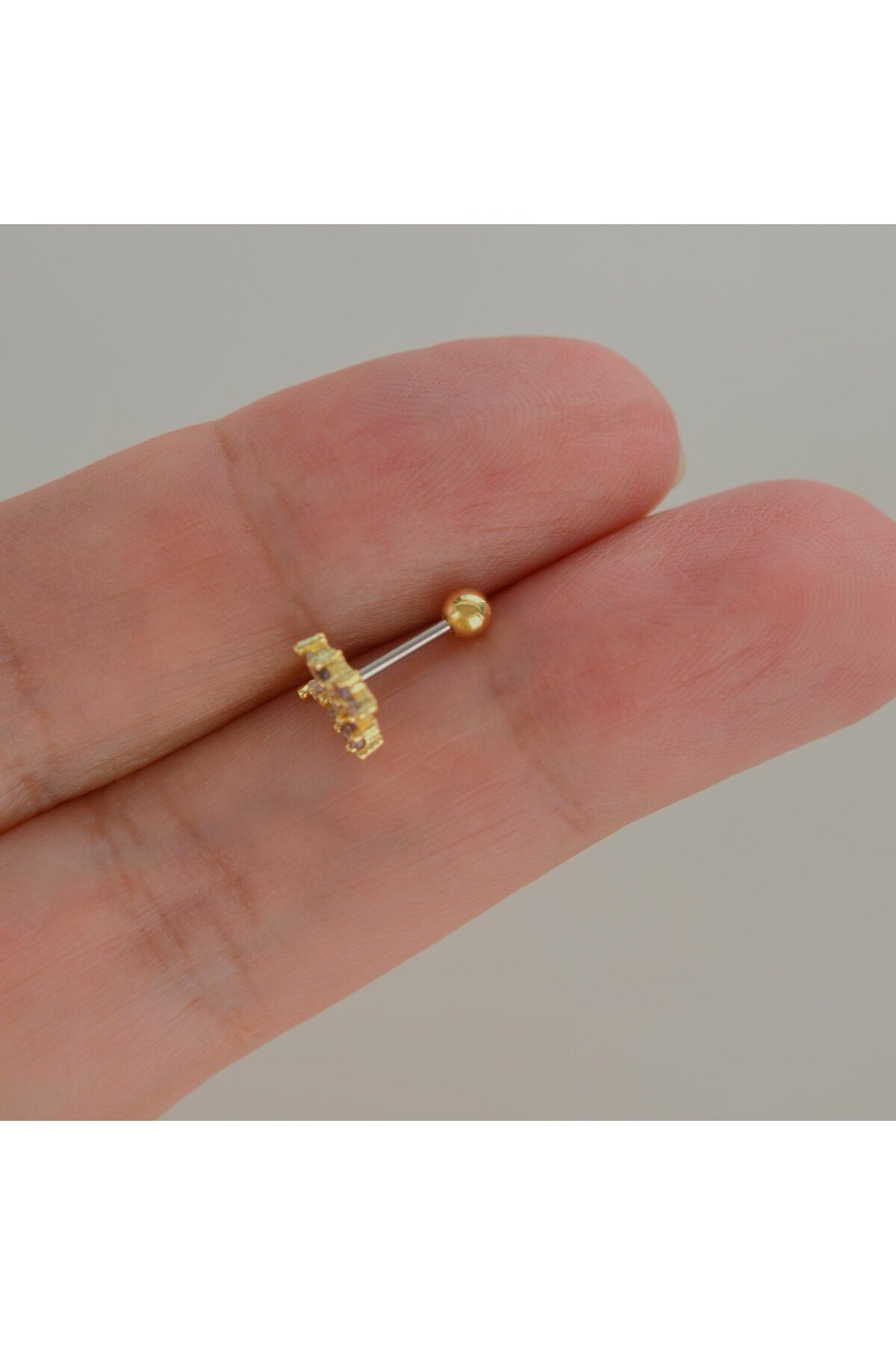 Mini Çiçekli ve Kelebekli Tragus Helix Piercing Kıkırdak Gold
