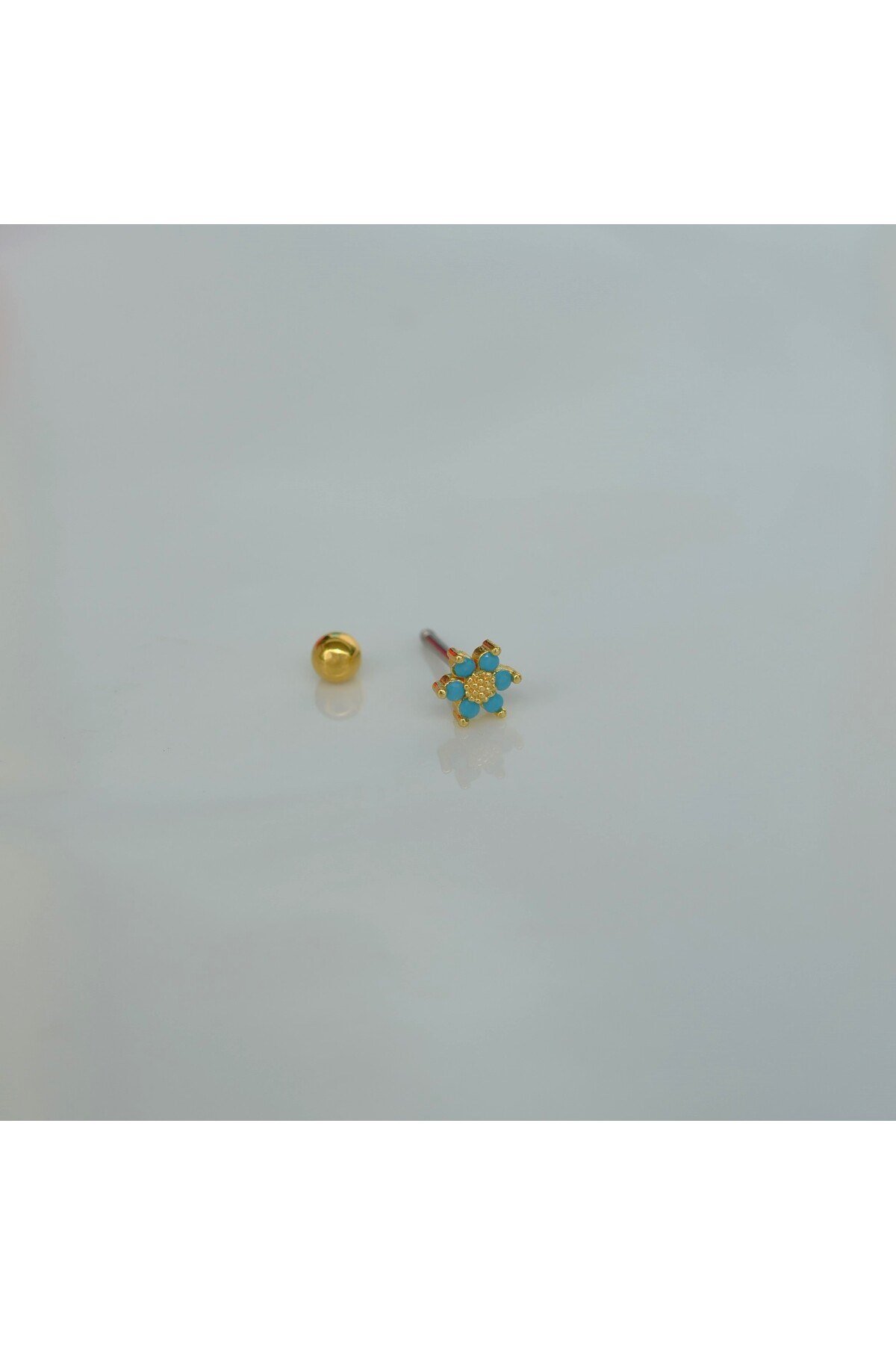Mini Mavi Çiçekli Tragus Helix Piercing Kıkırdak Gold