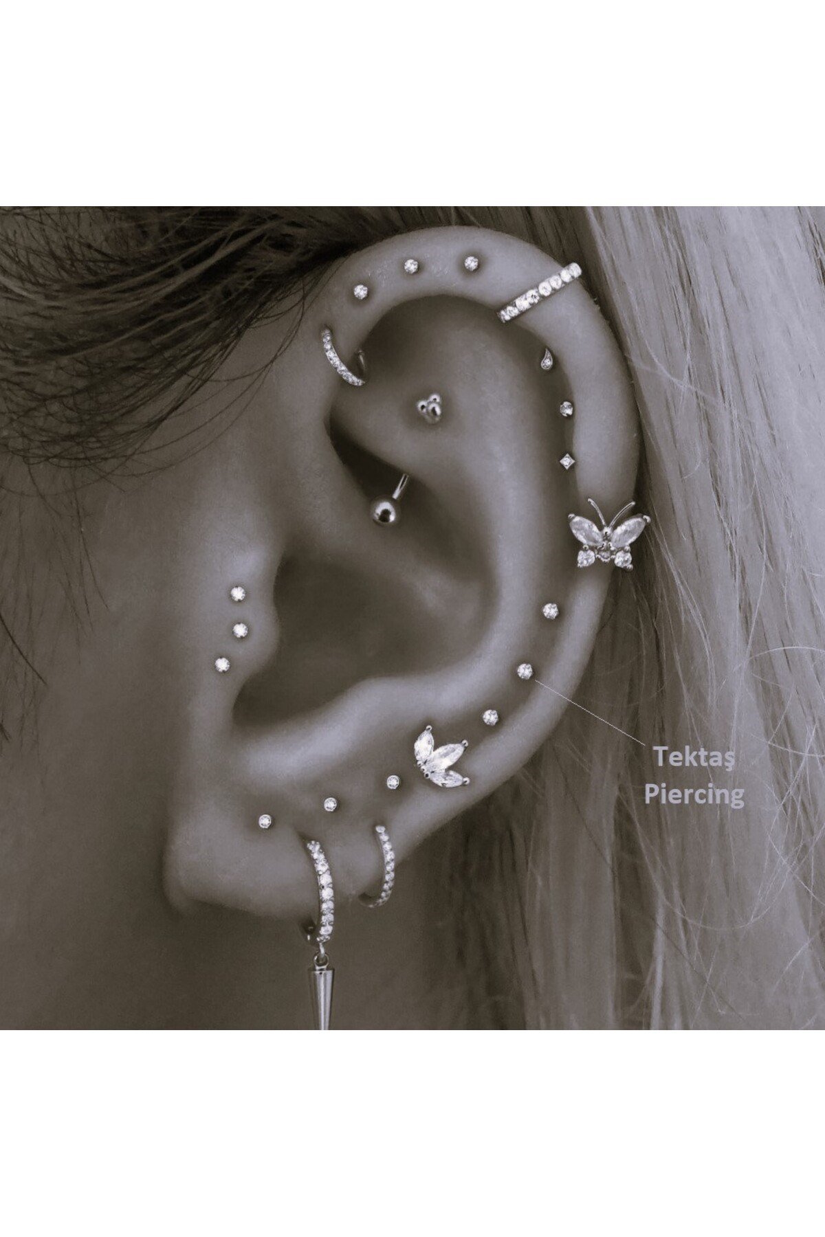 Mini Tektaş Cerrahi Çelik Piercing Tragus Helix Kıkırdak Conch Gümüş Renk 8 mm