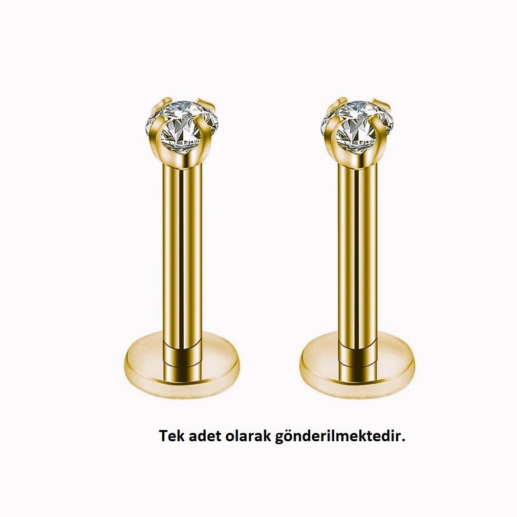 Mini Tektaş Cerrahi Çelik Piercing  Tragus Helix Kıkırdak Conch Gold Renk 8 mm