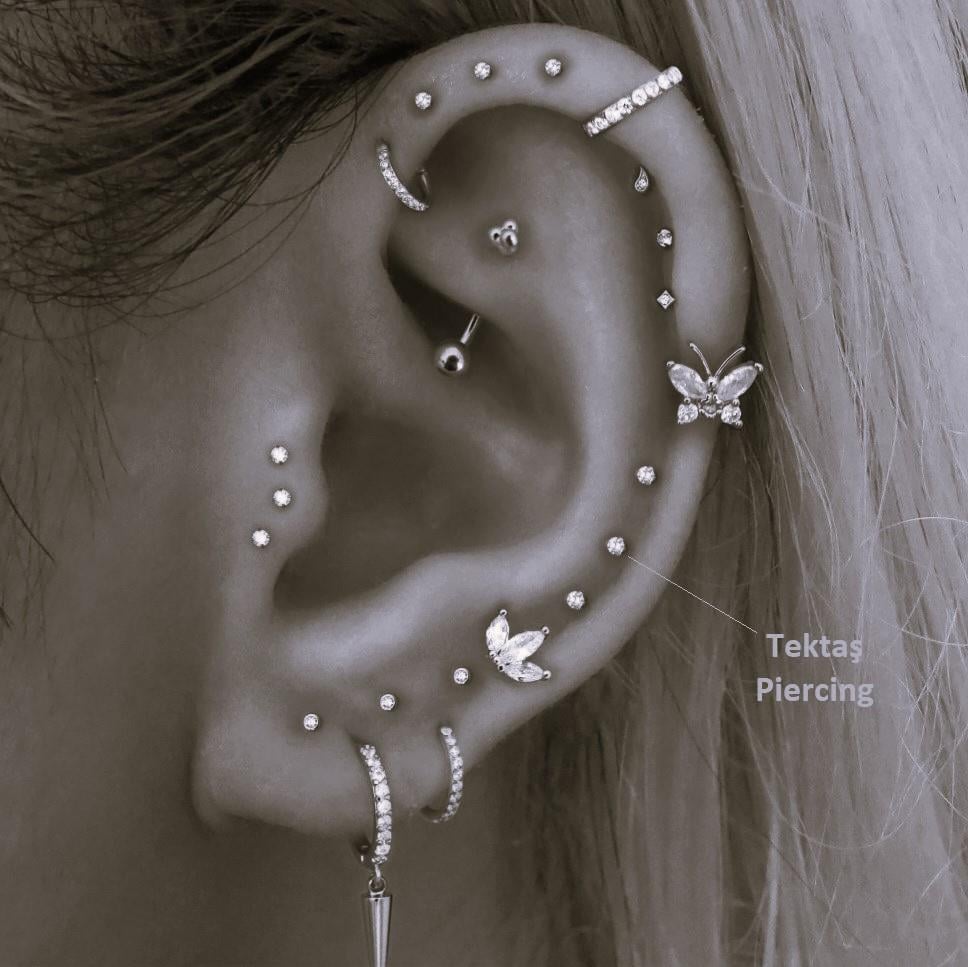 Mini Tektaş Cerrahi Çelik Piercing  Tragus Helix Kıkırdak Conch Gümüş Renk 8 mm