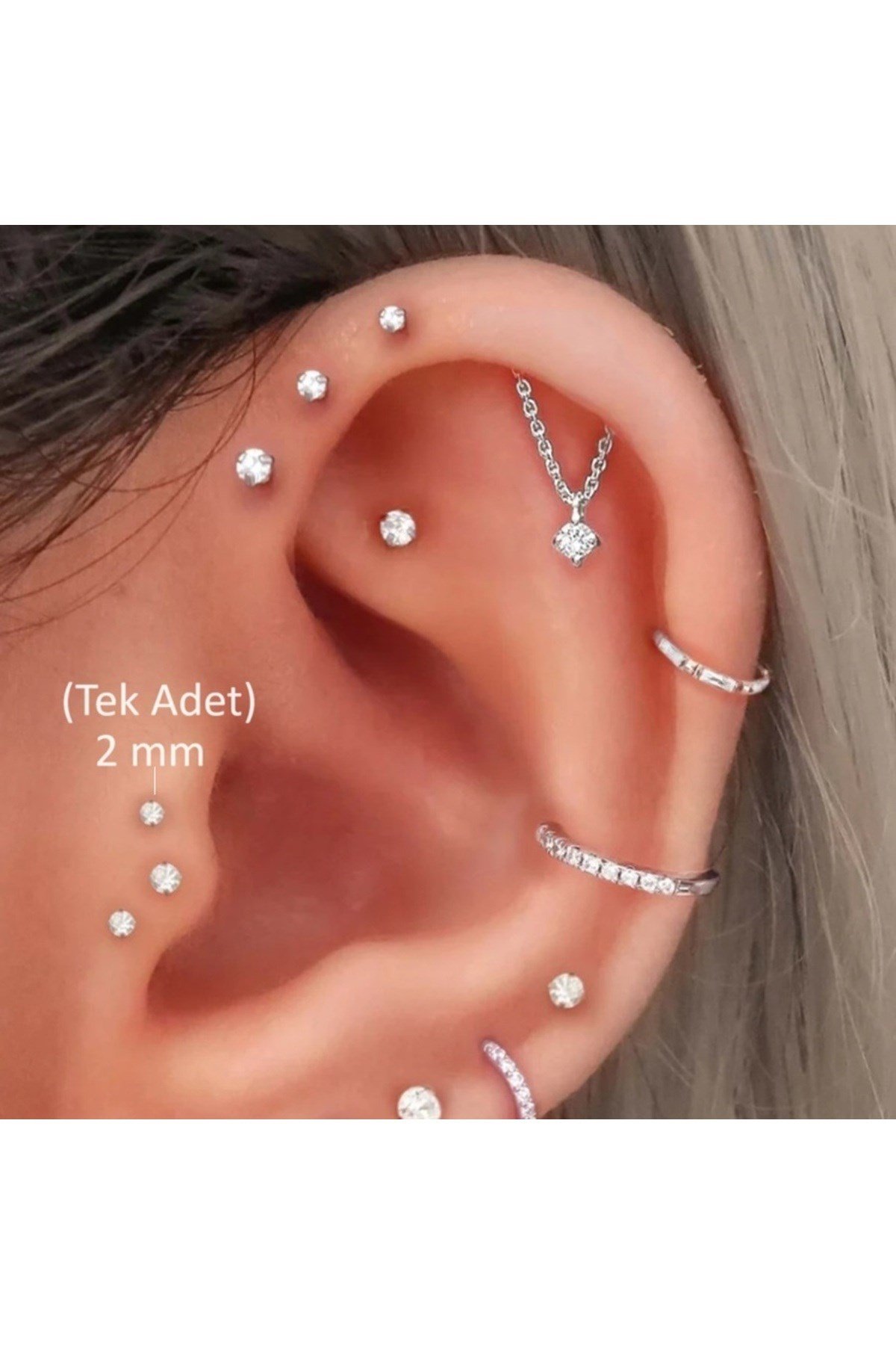 Mini Tektaş Cerrahi Çelik Piercing Tragus Helix Kıkırdak Conch Gümüş Renk 6 Mm