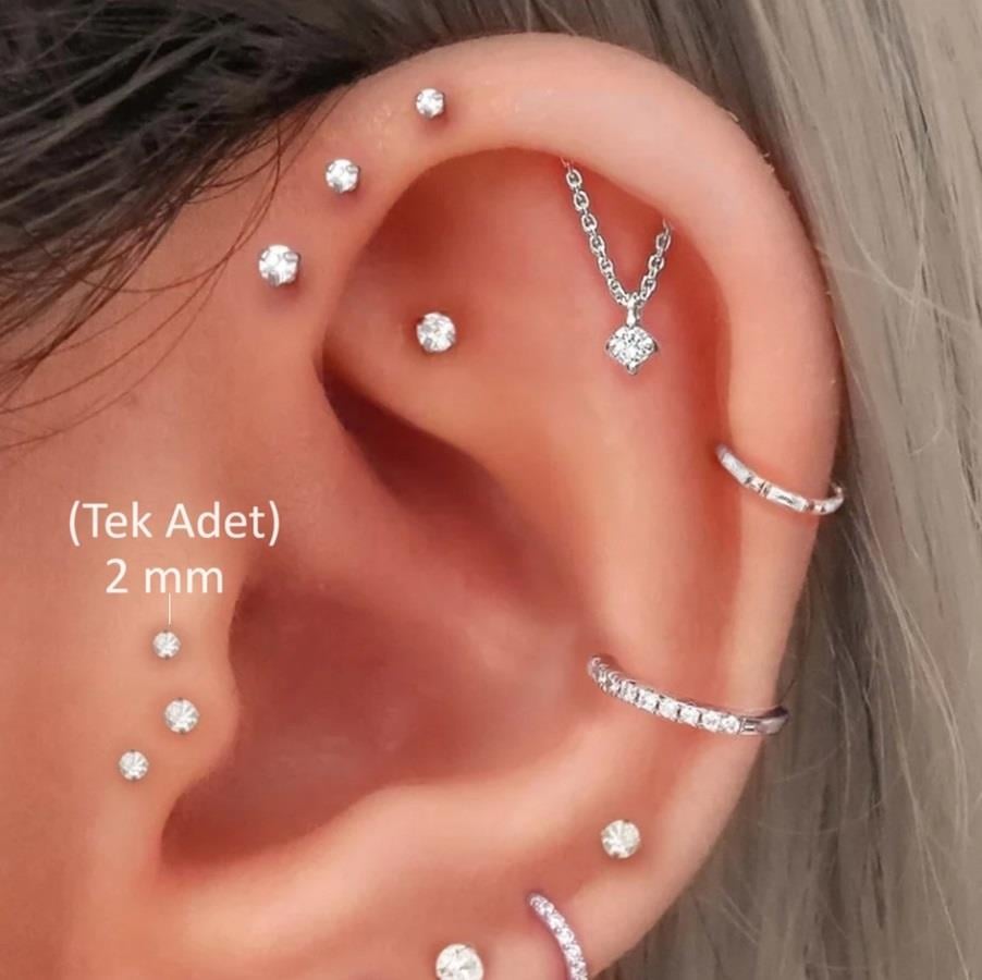 Mini Tektaş Cerrahi Çelik Piercing Tragus Helix Kıkırdak Conch Gümüş Renk 6 Mm