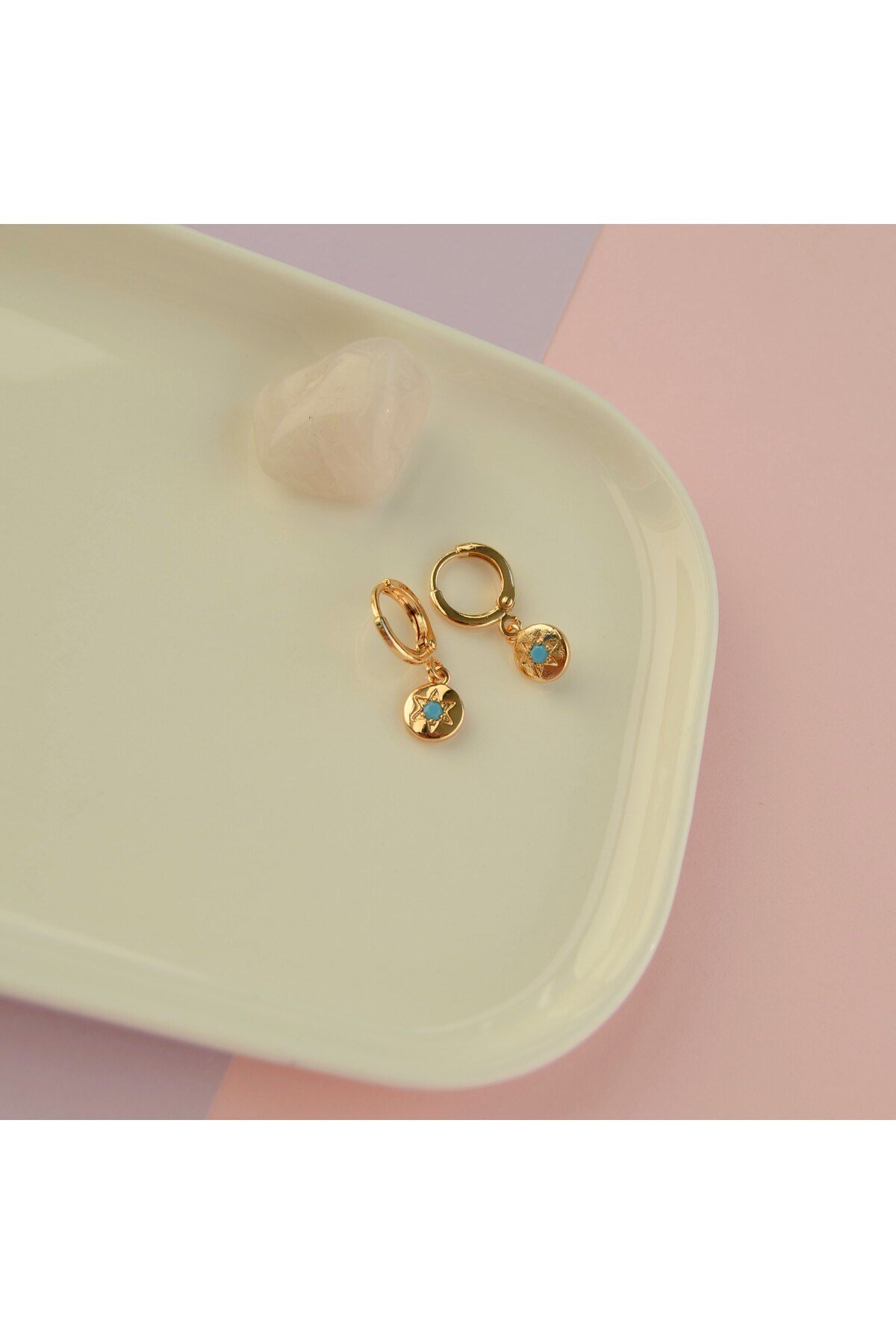 Minimal Mavi Yıldız Figürlü Sallantılı Halka Küpe Piercing