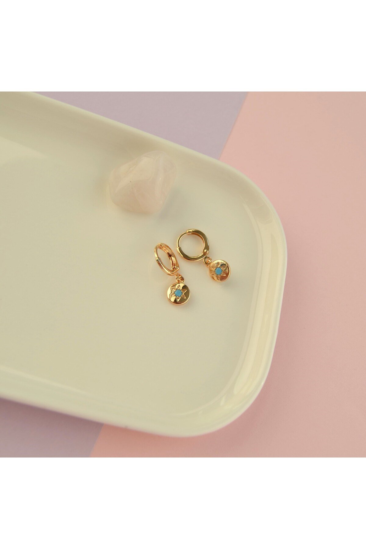 Minimal Mavi Yıldız Figürlü Sallantılı Halka Küpe Piercing