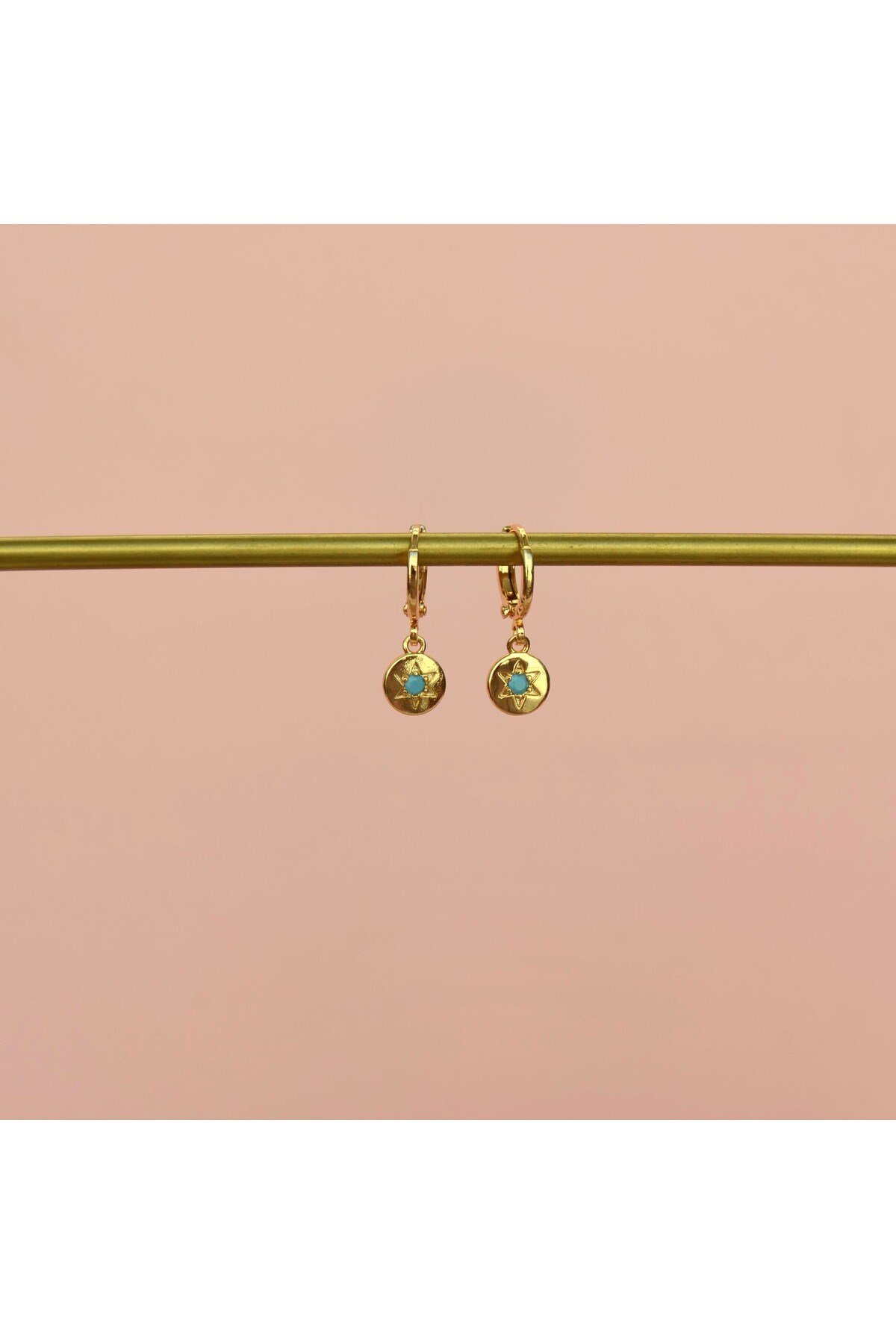 Minimal Mavi Yıldız Figürlü Sallantılı Halka Küpe Piercing