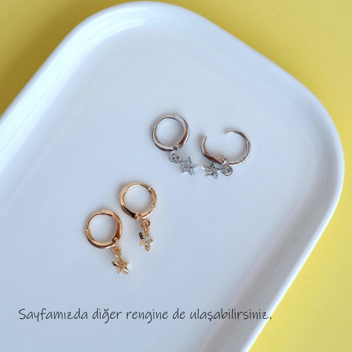 Minimal Yıldız Charmlı Küpe Yıldızlı Küpe Silver Renkli