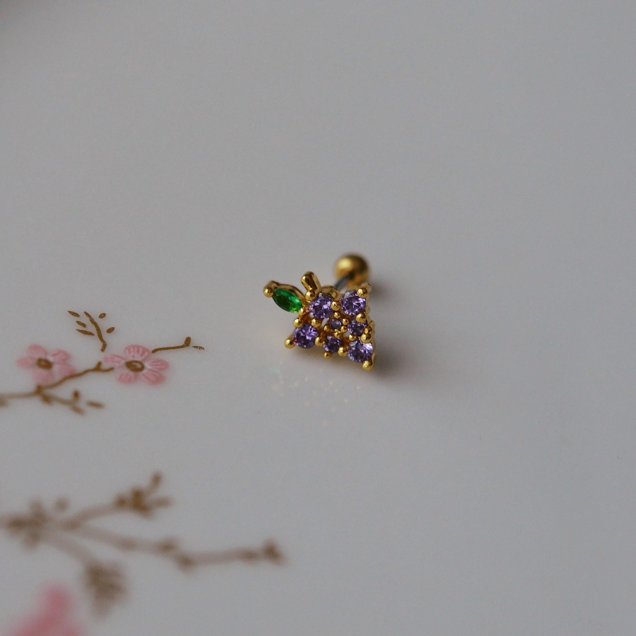 Mor Çiçekli Helix Piercing Kıkırdak Cerrahi Çelik Gold Renk