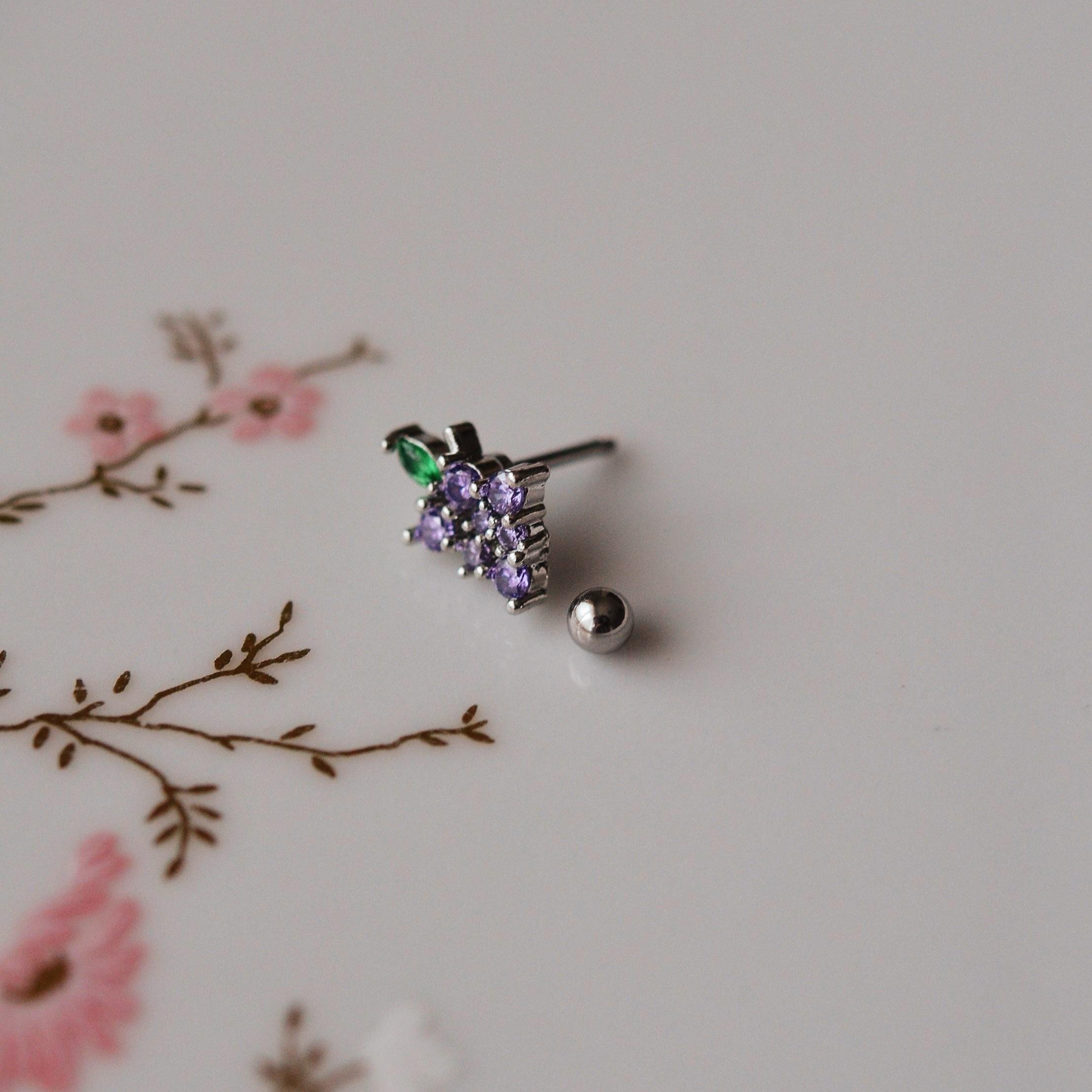 Mor Çiçekli Helix Piercing Kıkırdak Cerrahi Çelik Gümüş Renk