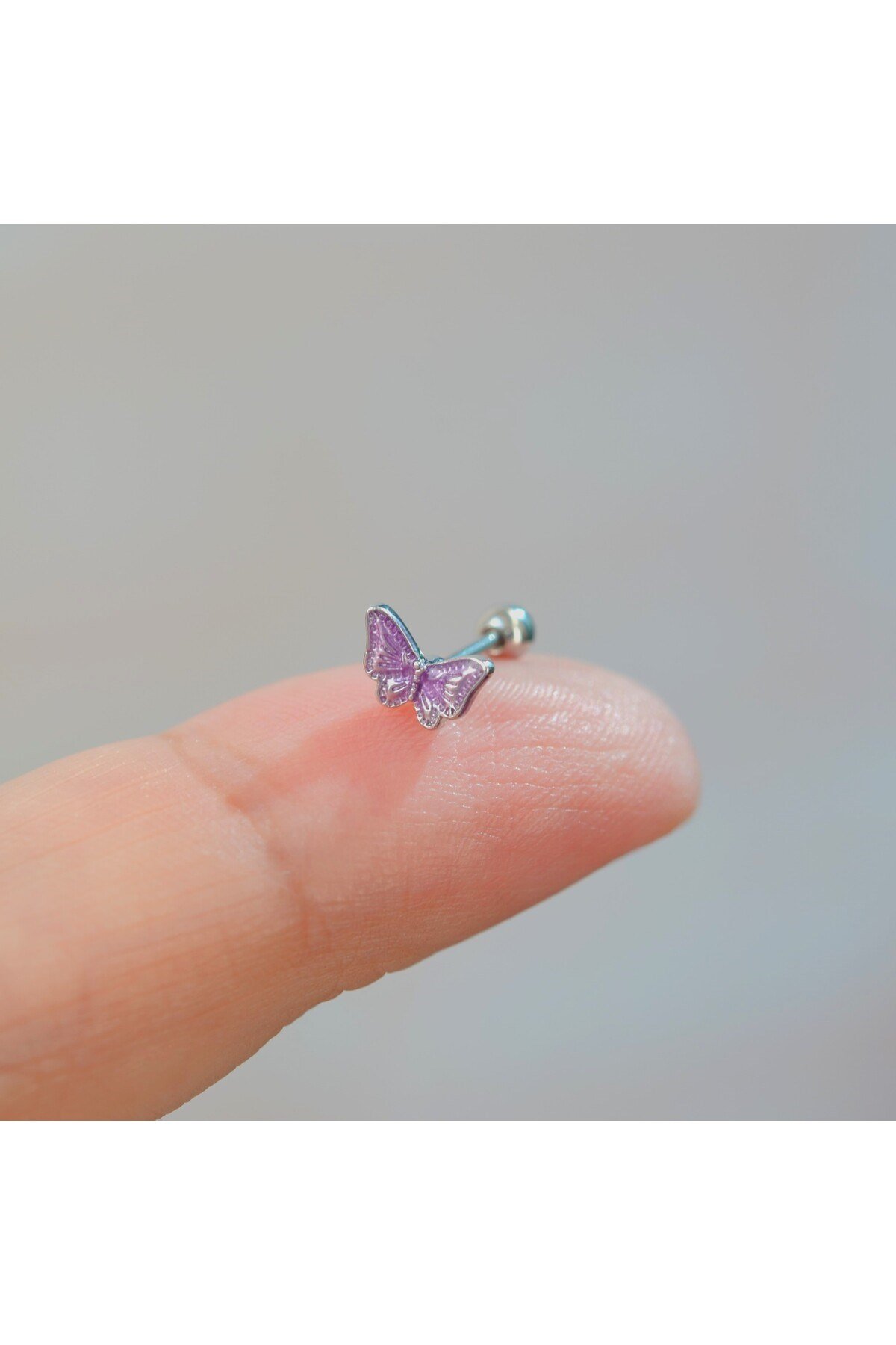 Mor Kelebekli Piercing Helix Kıkırdak Conch Lob Silver