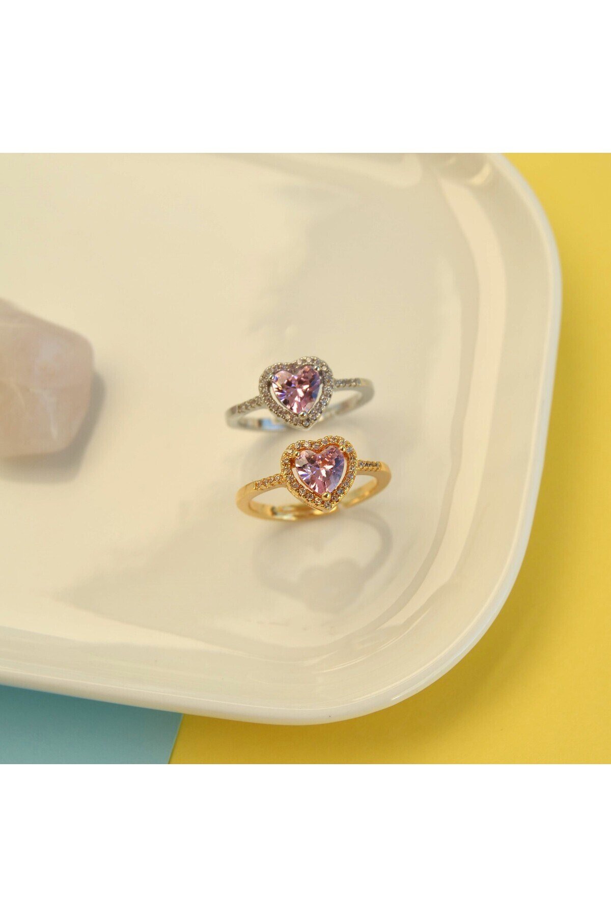 Pembe Kalpli Yüzük Ayarlanabilir Yüzük Hediye Paketli Yüzük Ciddi İlişki Yüzüğü Sevgili Yüzüğü