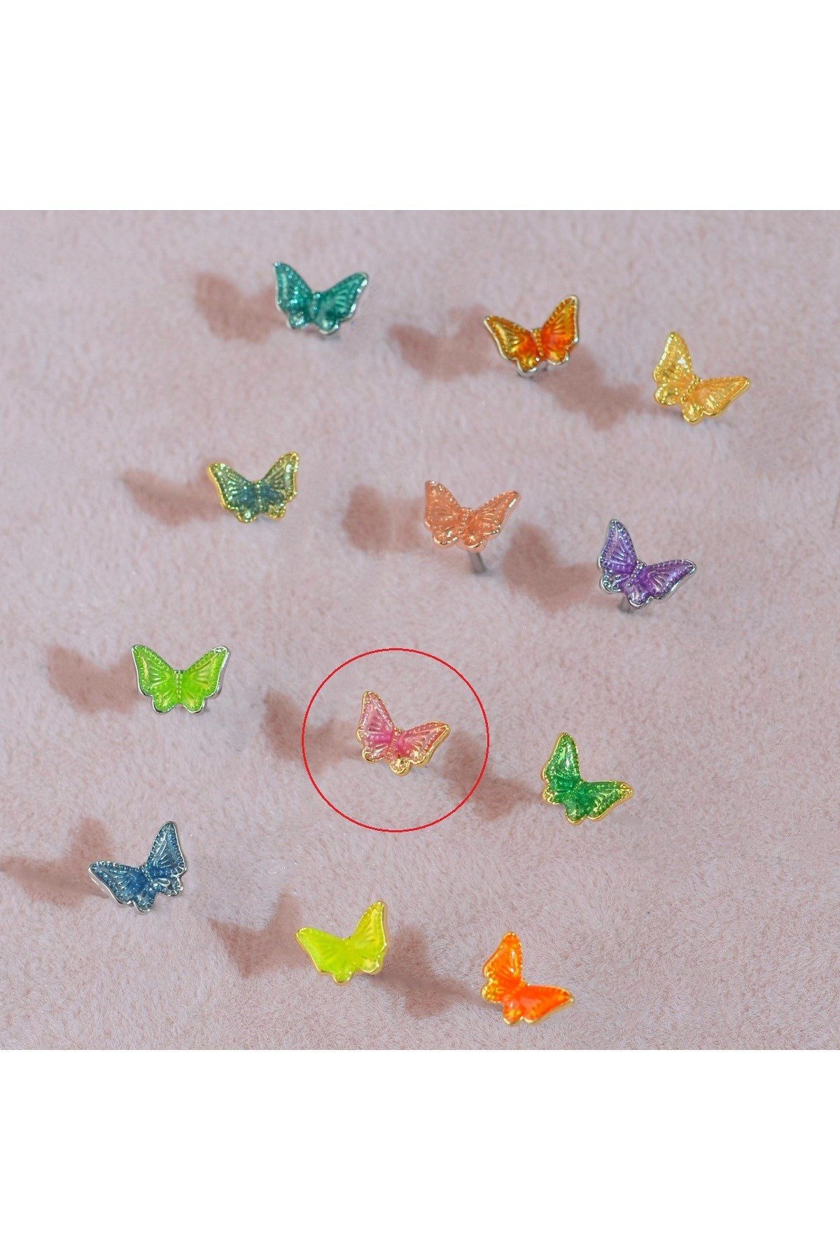 Pembe Kelebekli Çelik Piercing Helix Kıkırdak Conch Lob Gold