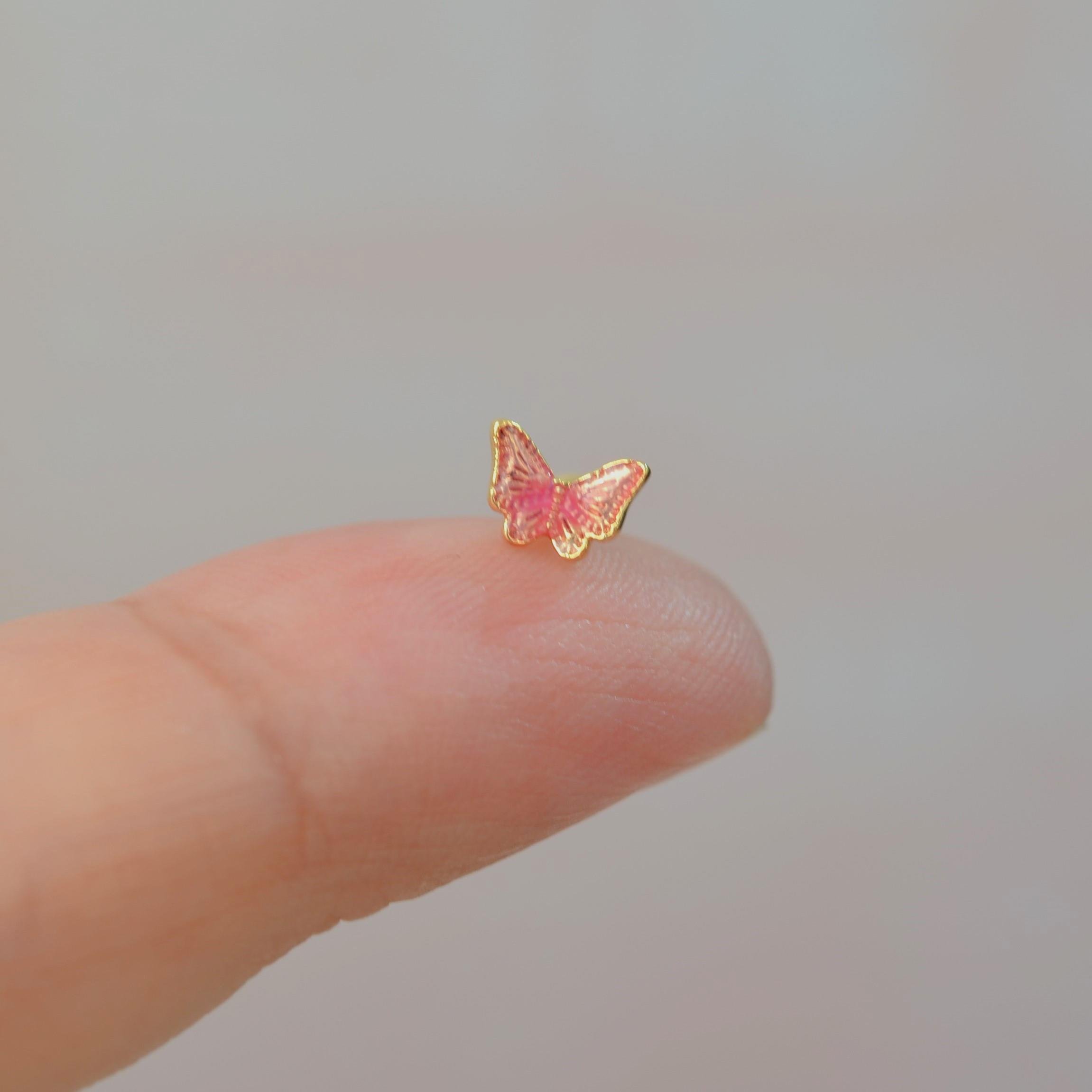 Pembe Kelebekli Çelik Piercing Helix Kıkırdak Conch Lob Gold
