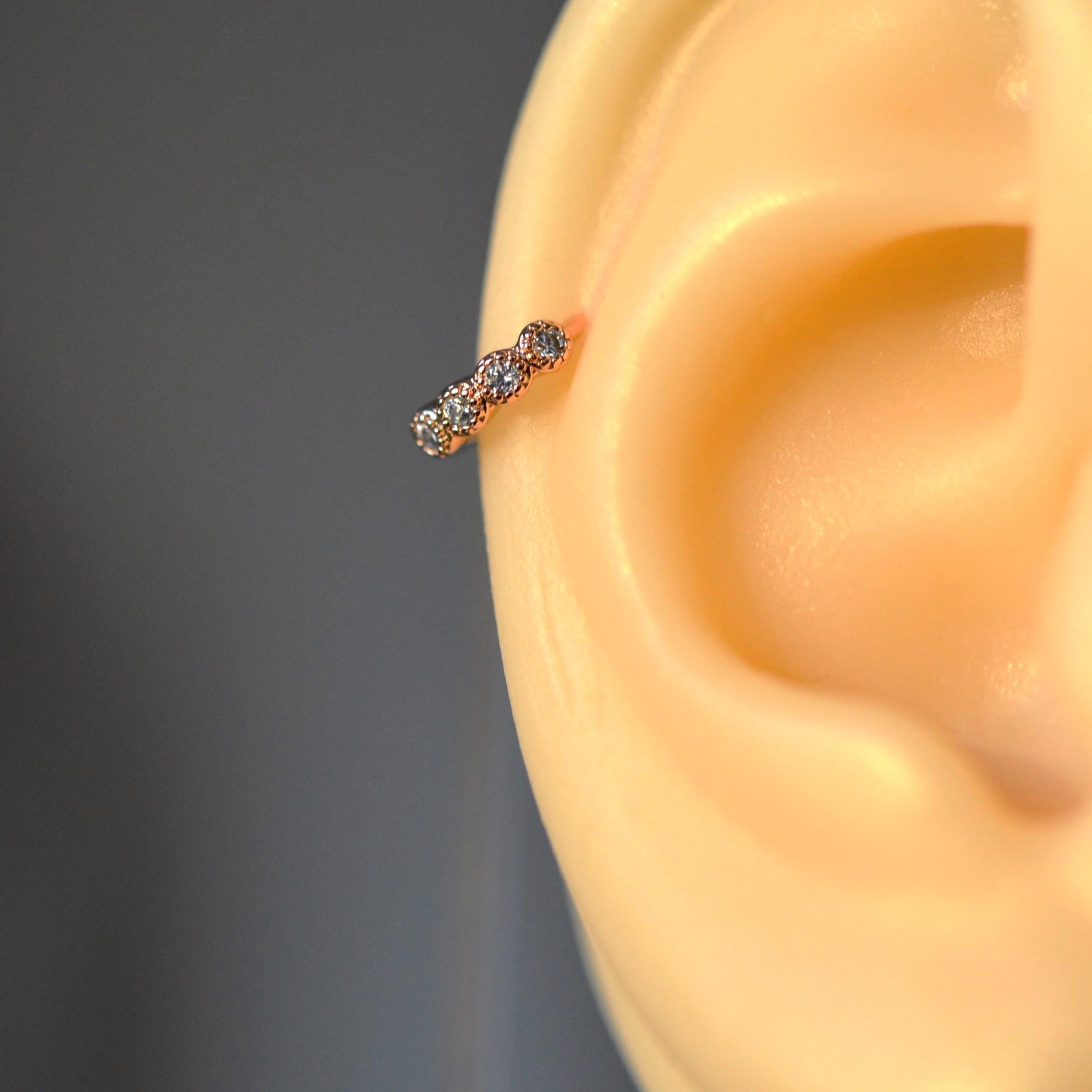 Rose Gold Renk Cerrahi Çelik Taşlı Halka Tragus Piercing Helix Lob Kıkırdak