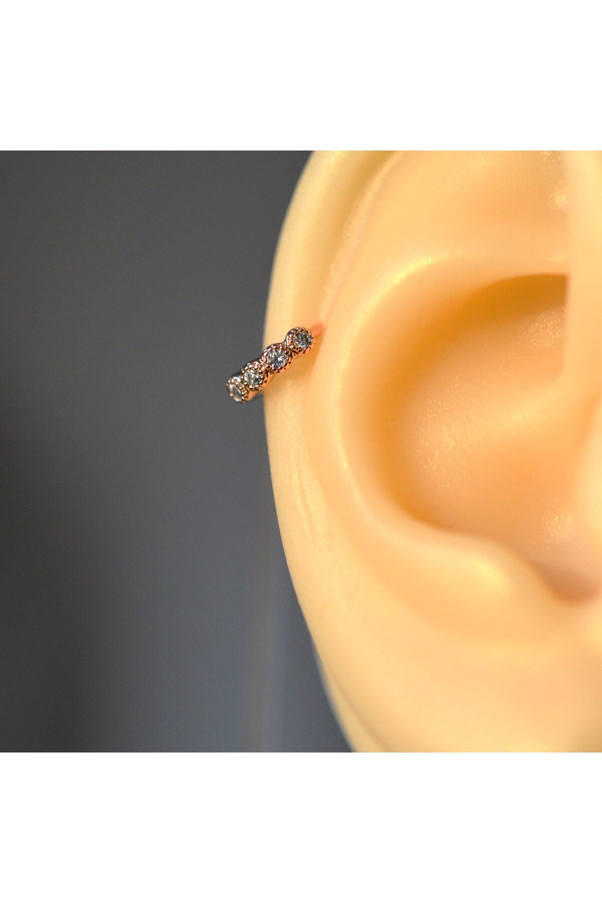 Rose Gold Renk Cerrahi Çelik Taşlı Halka Tragus Piercing Helix Lob Kıkırdak