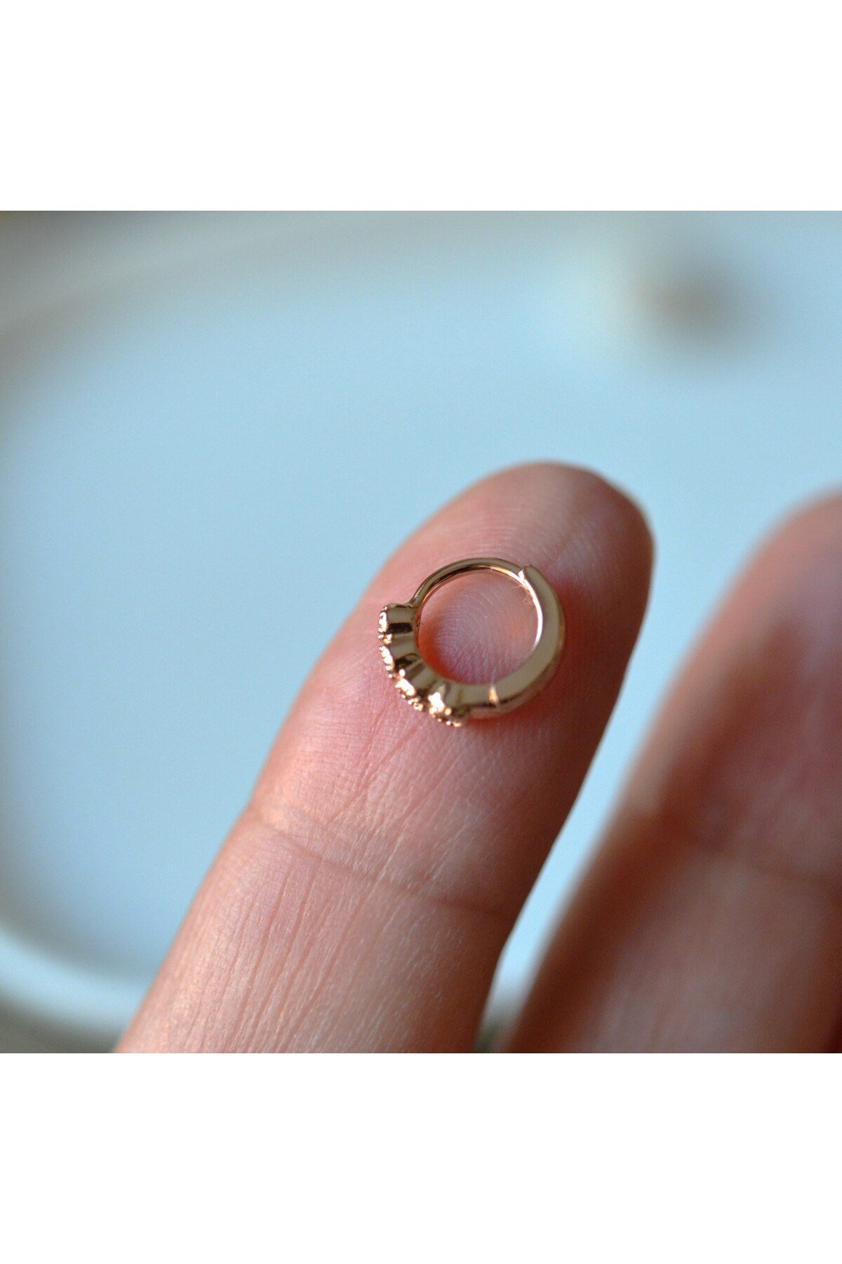 Rose Gold Renk Cerrahi Çelik Taşlı Halka Tragus Piercing Helix Lob Kıkırdak