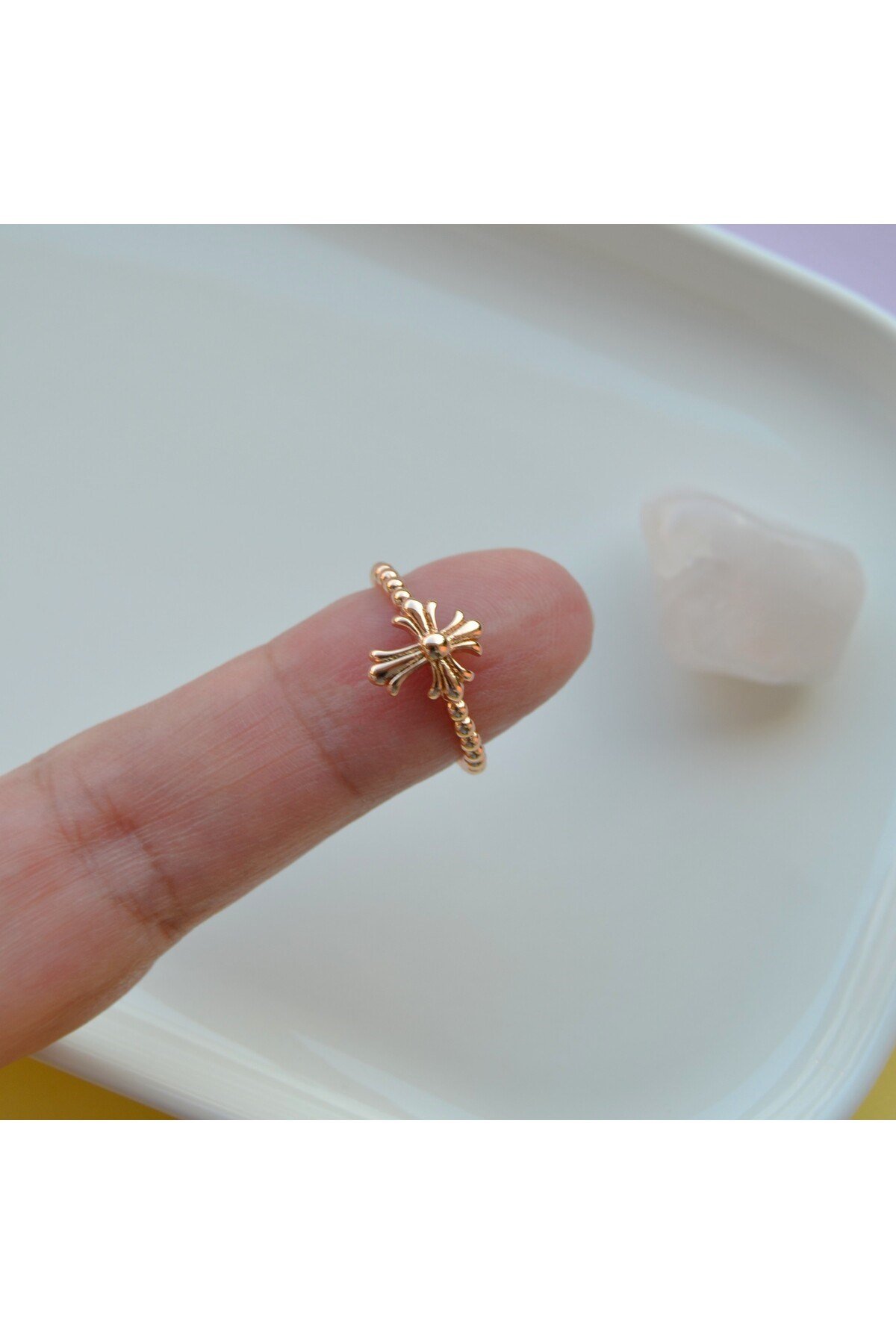 Rose Gold Renk Cross Yüzük Haç Model Ayarlanabilir Yüzük