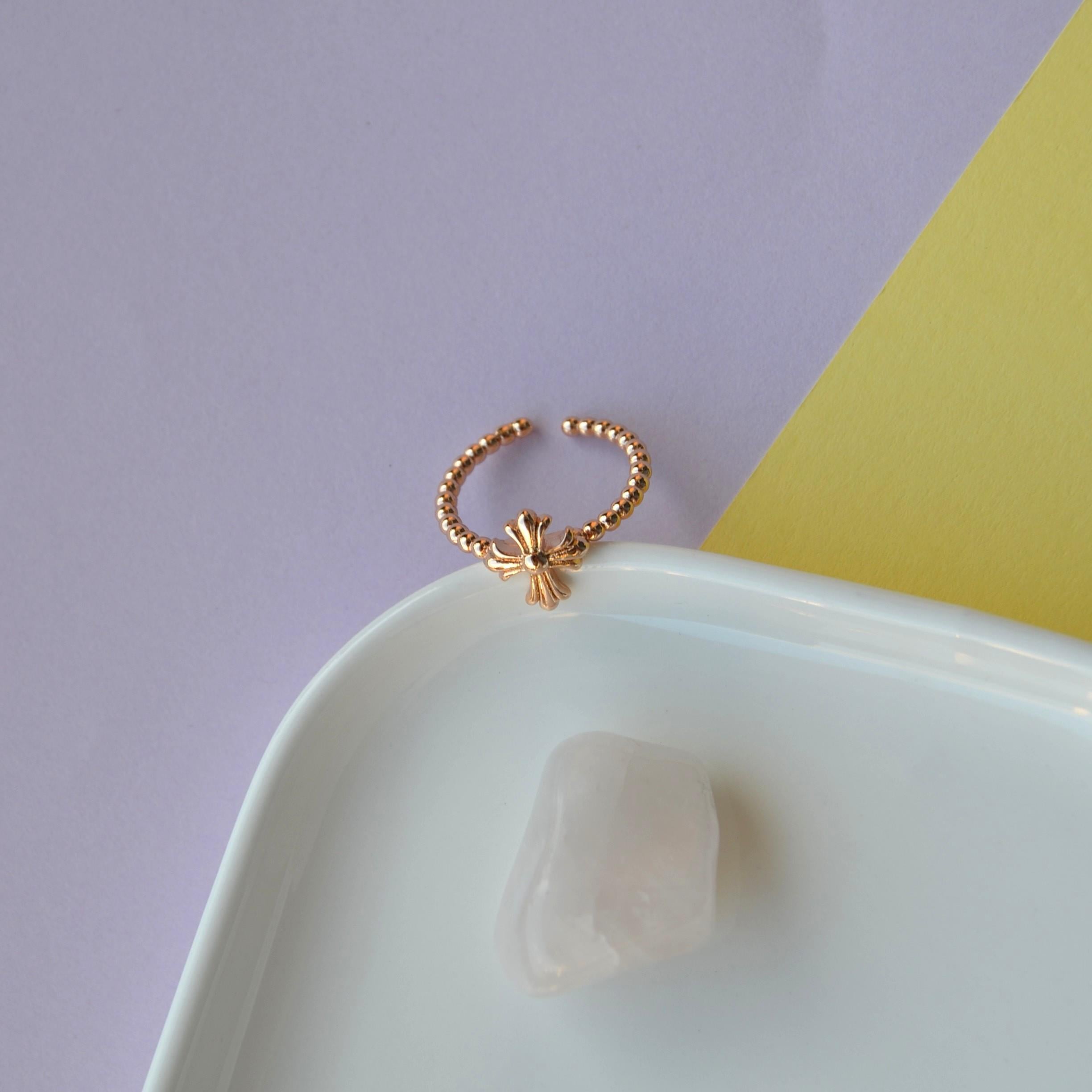 Rose Gold Renk Cross Yüzük Haç Model Ayarlanabilir Yüzük