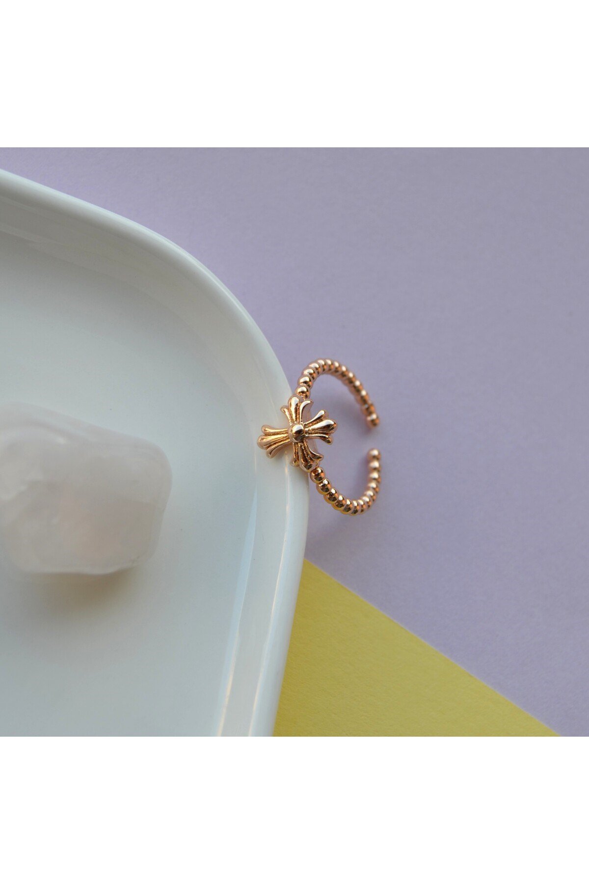 Rose Gold Renk Cross Yüzük Haç Model Ayarlanabilir Yüzük