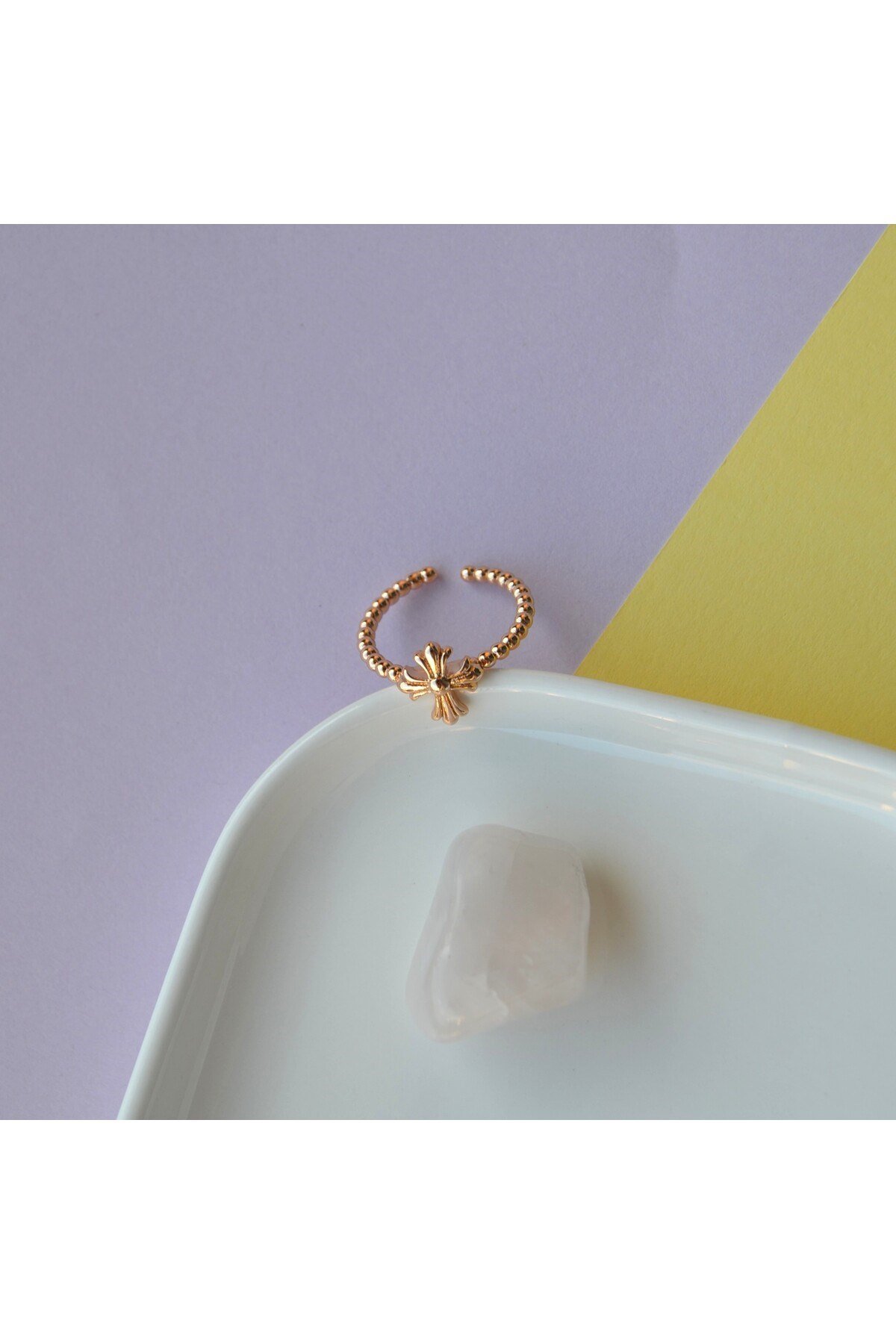 Rose Gold Renk Cross Yüzük Haç Model Ayarlanabilir Yüzük