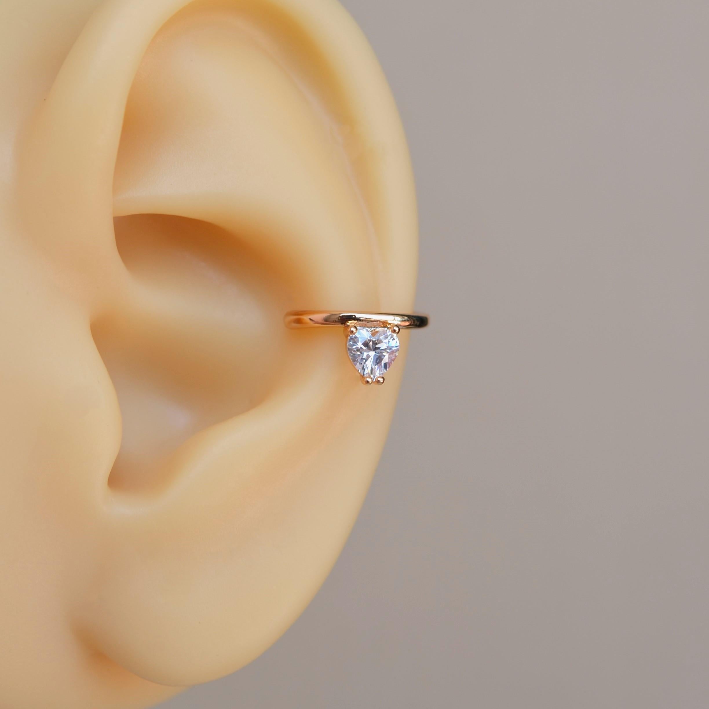Rose Gold Renk Tektaş Earcuff Sıkıştırma Kıkırdak Küpesi Delik Gerektirmez