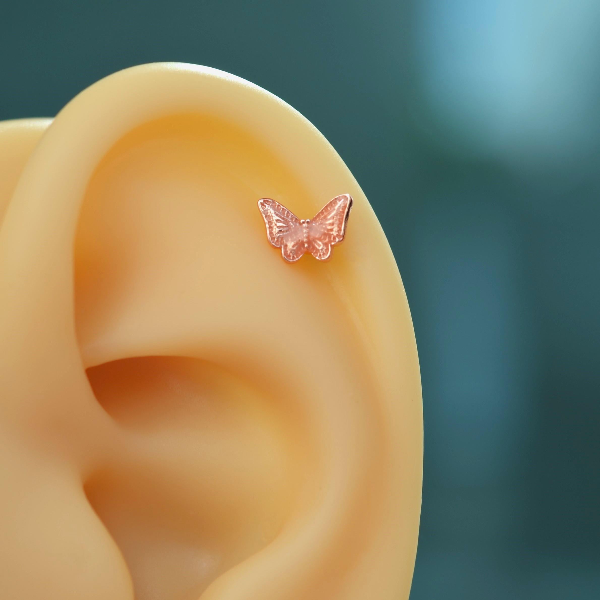 Rose Kelebekli Çelik Piercing Helix Kıkırdak Conch Lob