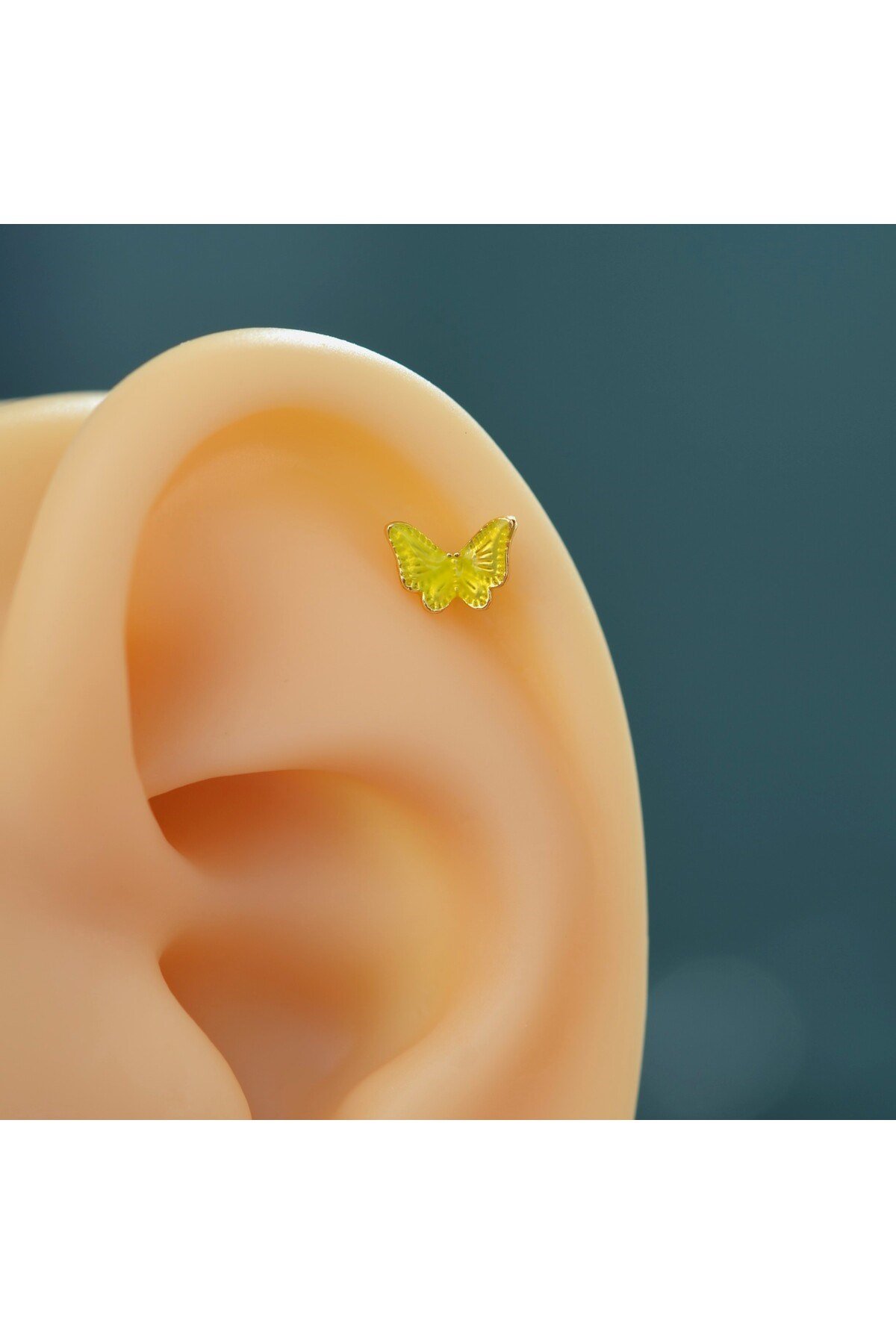 Sarı Kelebekli Çelik Piercing Helix Kıkırdak Conch Lob Gold