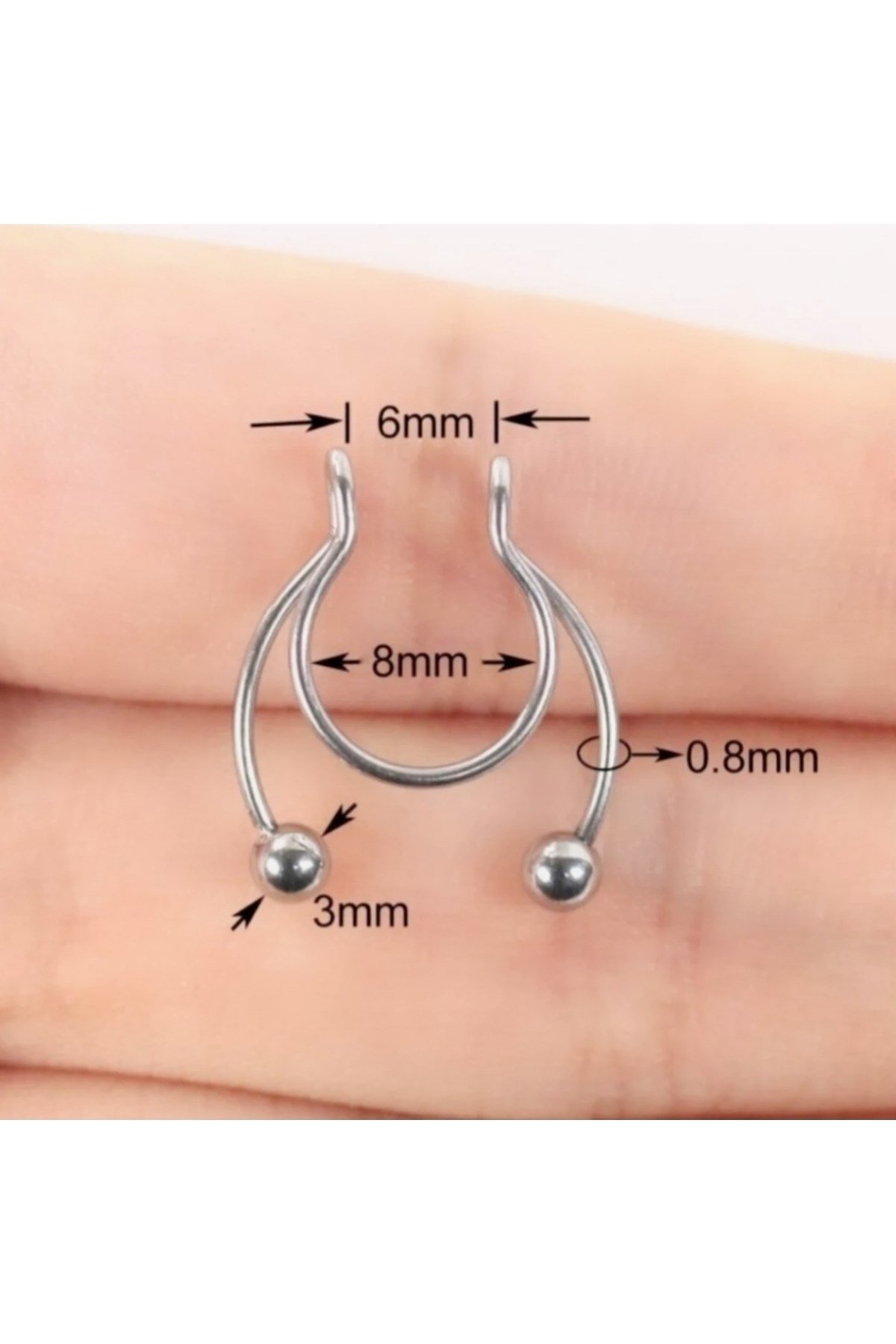 Silver Renk 316 L Paslanmaz Çelik Fake Piercing Sıkıştırmalı Labret Piercing Delik Gerektirmez