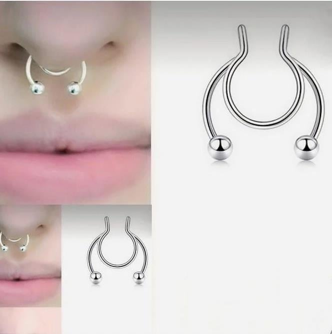 Silver Renk 316 L Paslanmaz Çelik Fake Piercing Sıkıştırmalı Labret Piercing Delik Gerektirmez