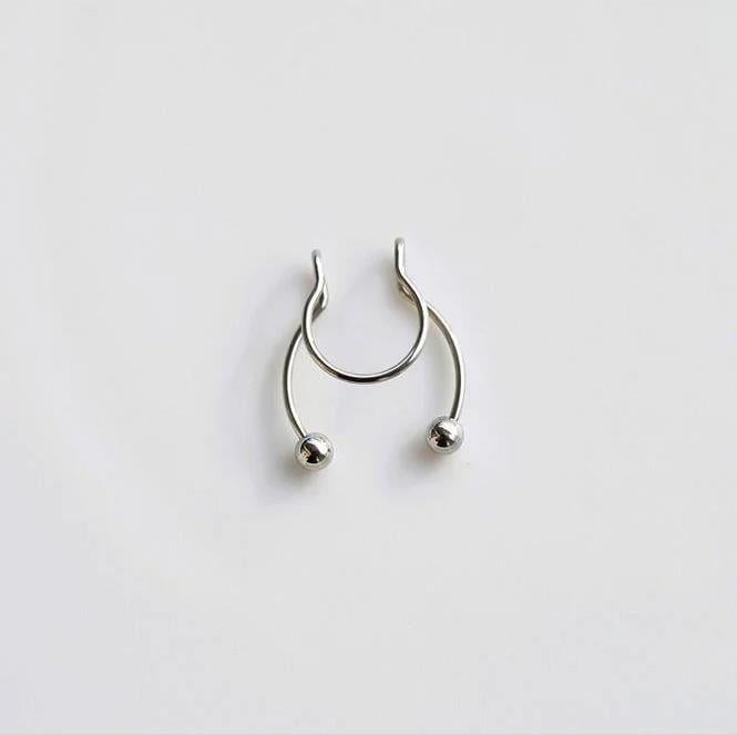 Silver Renk 316 L Paslanmaz Çelik Fake Piercing Sıkıştırmalı Labret Piercing Delik Gerektirmez