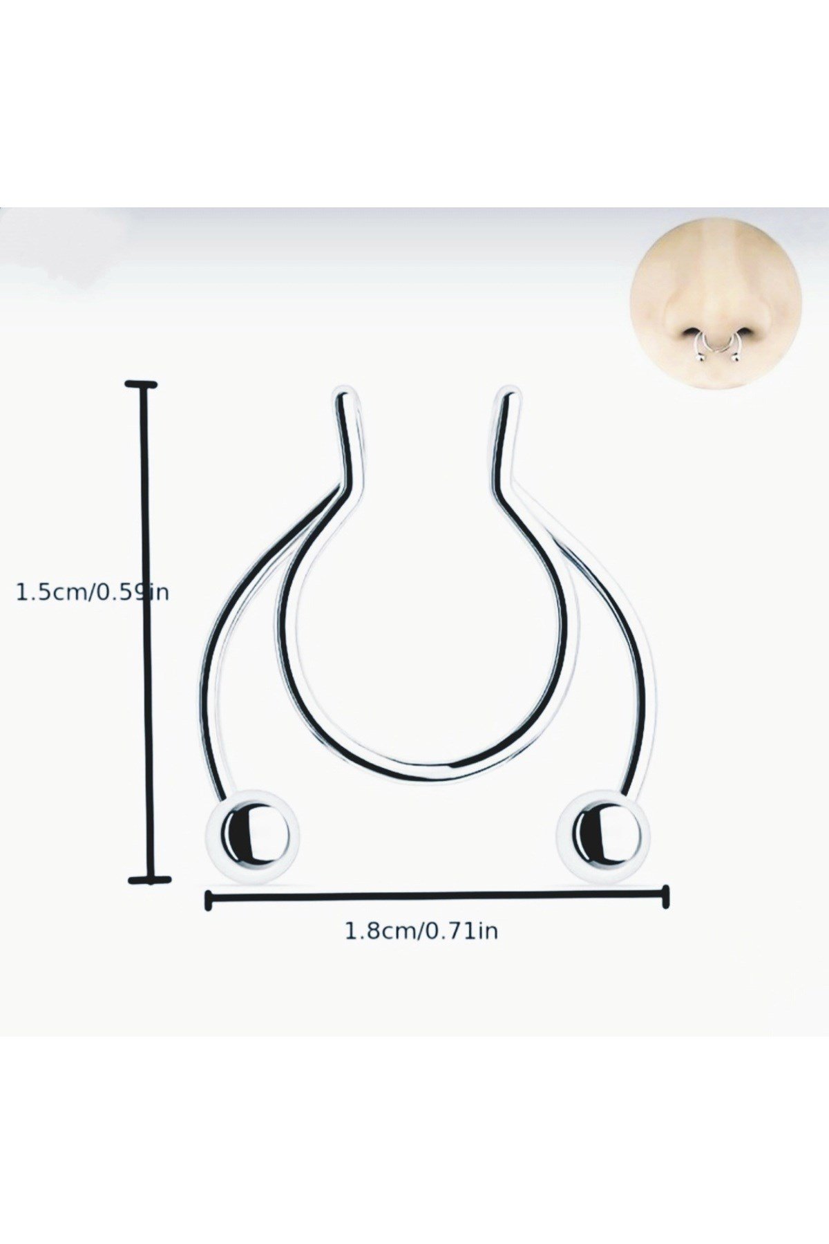 Silver Renk 316 L Paslanmaz Çelik Fake Piercing Sıkıştırmalı Labret Piercing Delik Gerektirmez