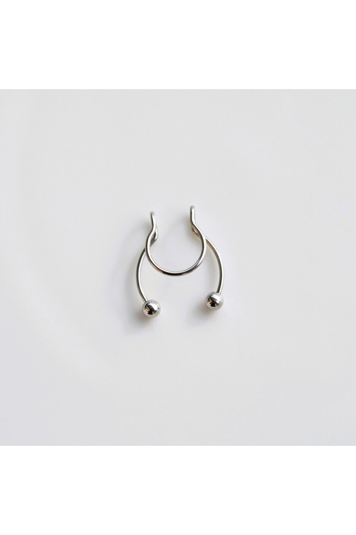 Silver Renk 316 L Paslanmaz Çelik Fake Piercing Sıkıştırmalı Labret Piercing Delik Gerektirmez