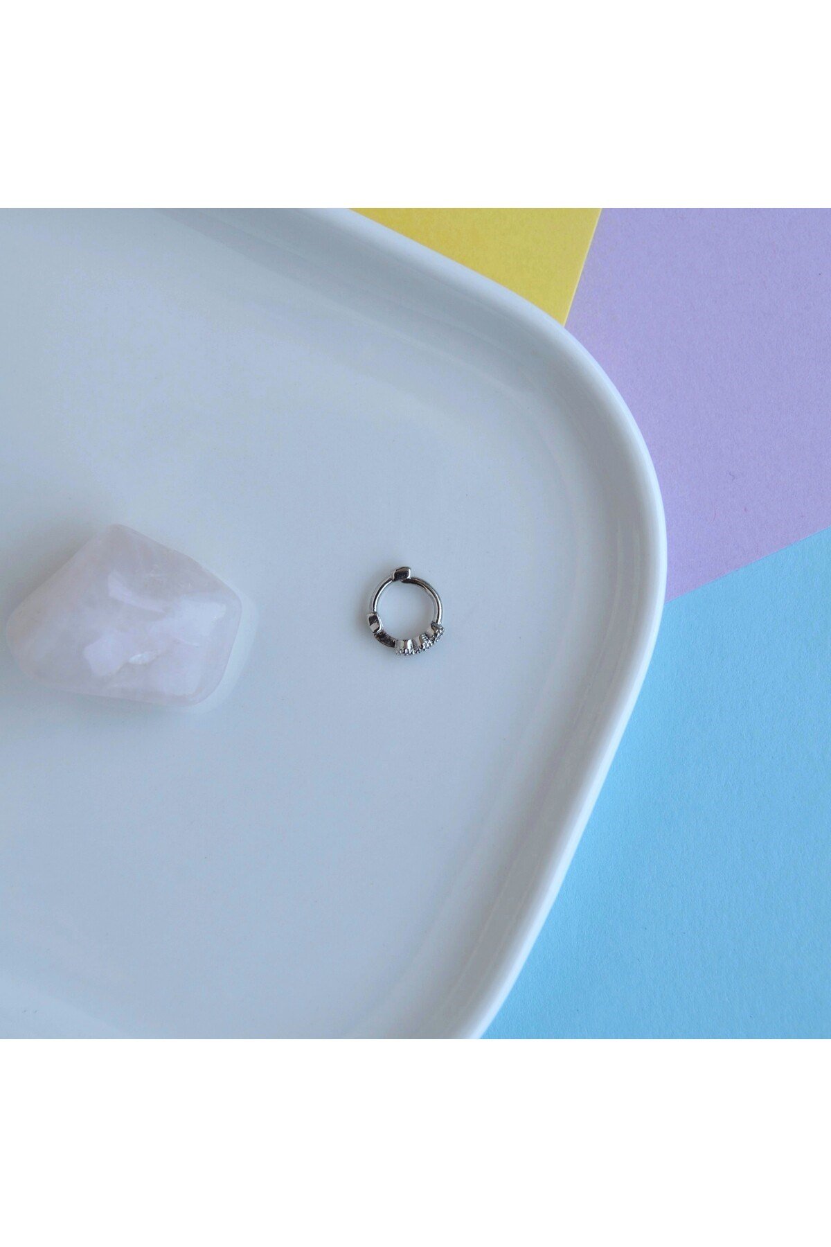 Silver Renk Cerrahi Çelik Taşlı Halka Tragus Piercing Helix Lob Kıkırdak