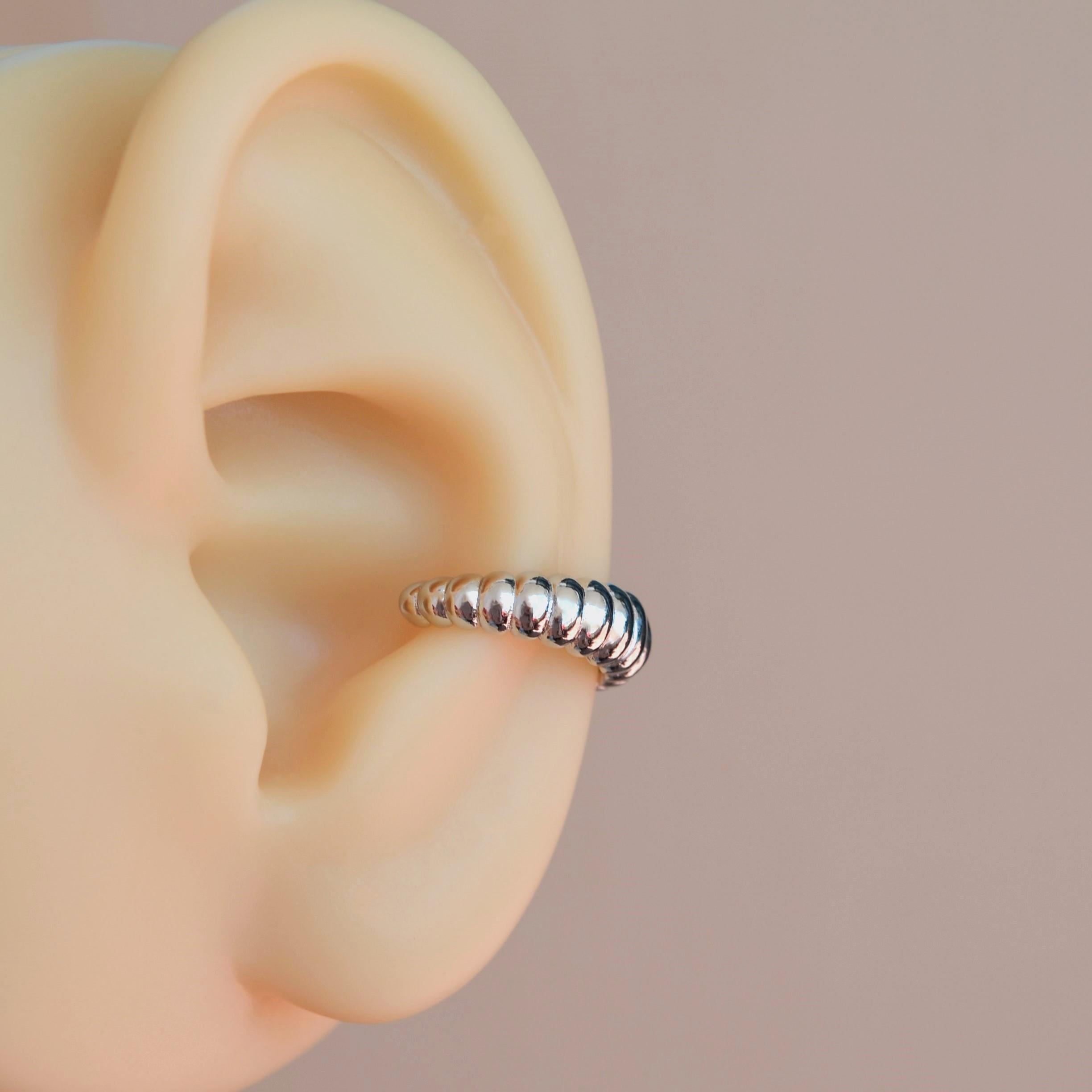 Silver Renk Deniz Kabuğu Model Earcuff Sıkıştırma Kıkırdak Küpe