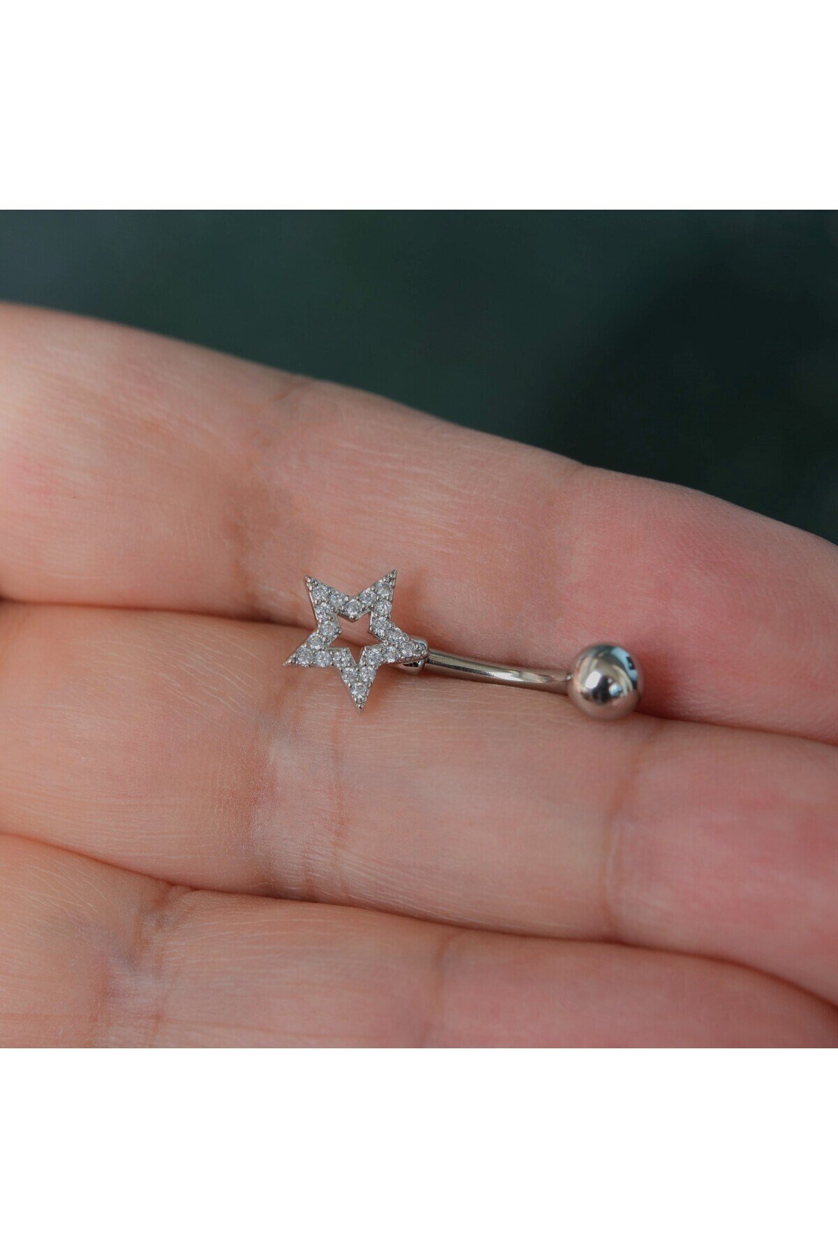 Silver Renk Yıldızlı Göbek Piercingi Çelik Minimal