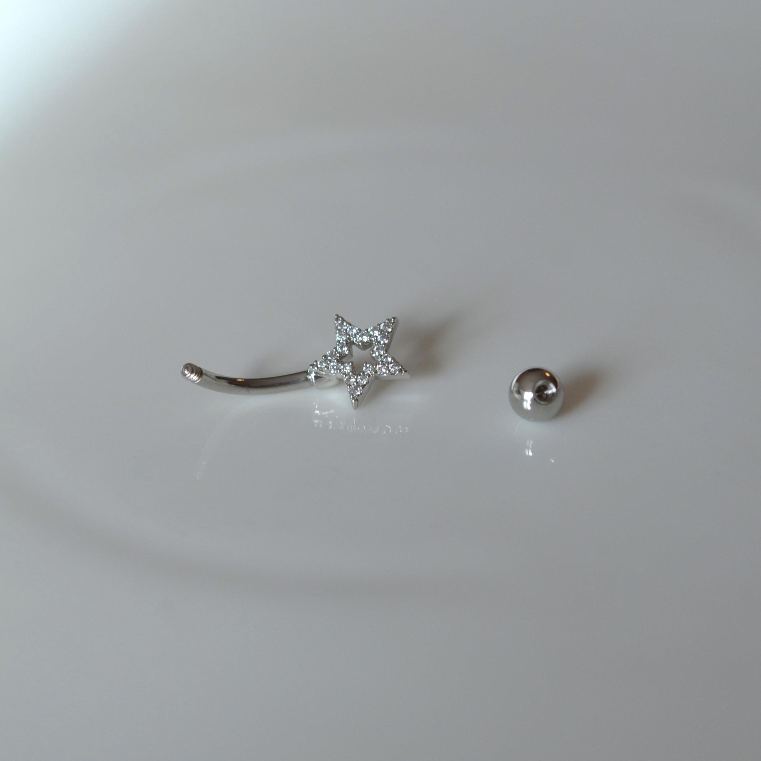 Silver Renk Yıldızlı Göbek Piercingi Çelik  Minimal