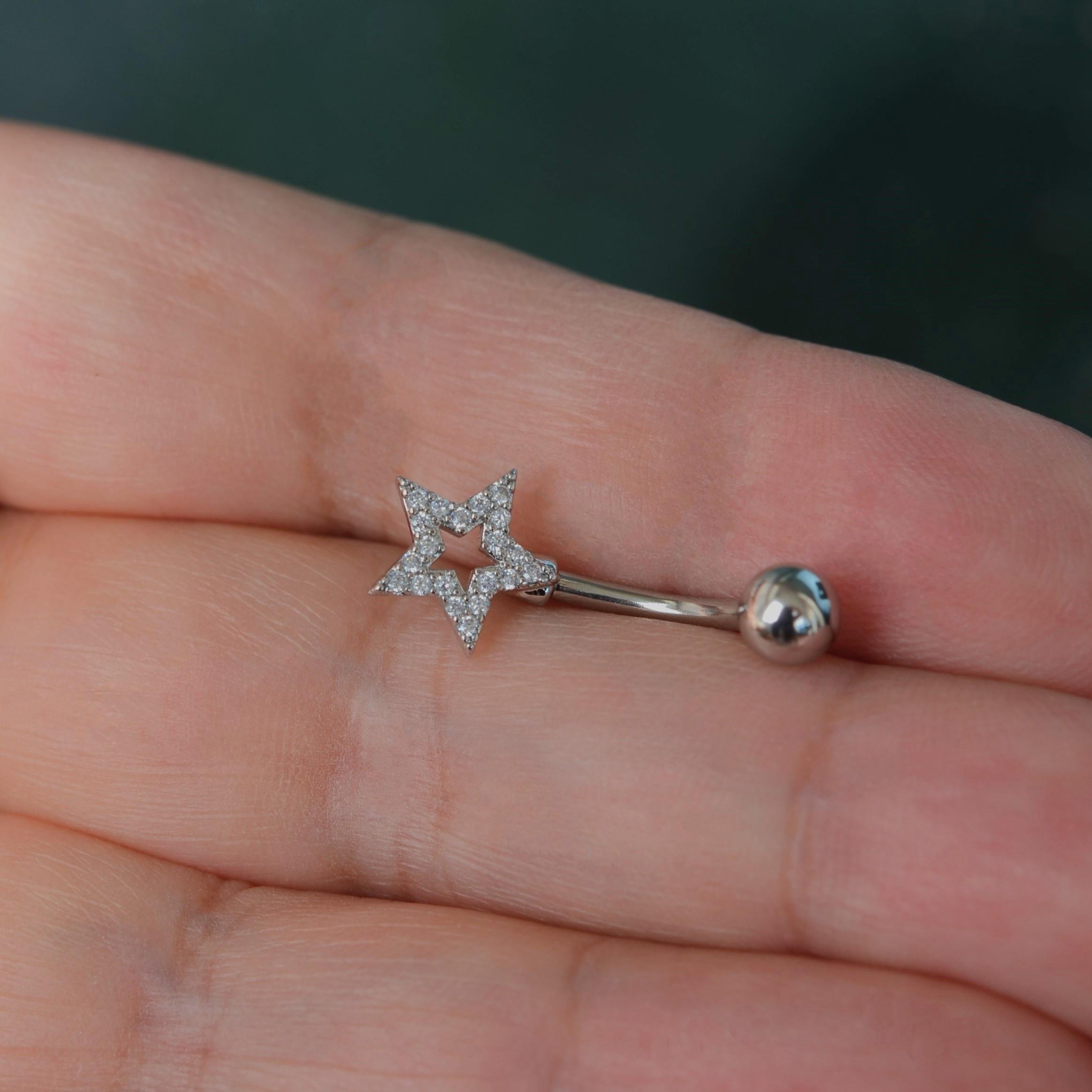 Silver Renk Yıldızlı Göbek Piercingi Çelik  Minimal