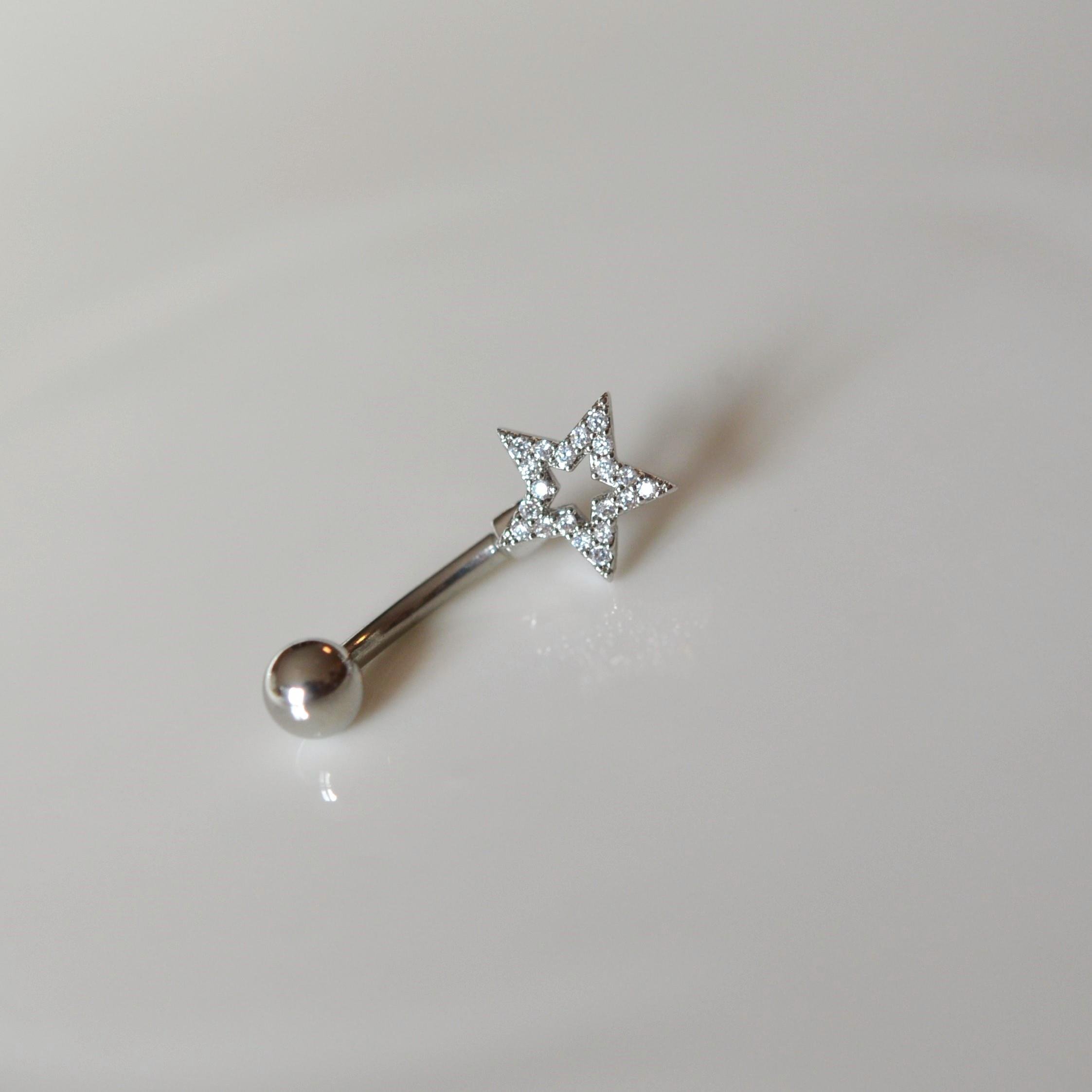 Silver Renk Yıldızlı Göbek Piercingi Çelik  Minimal