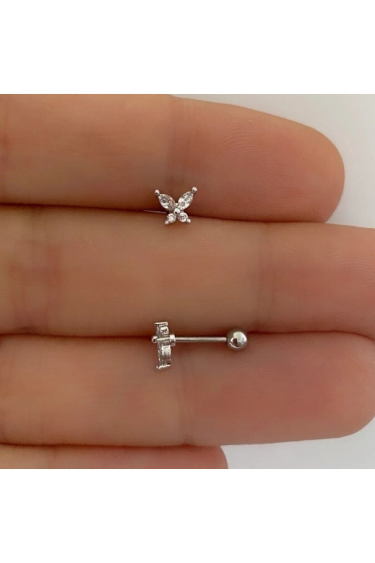 Silver Renkli Kelebek Helix Piercing Tragus Lob Conch 8 mm