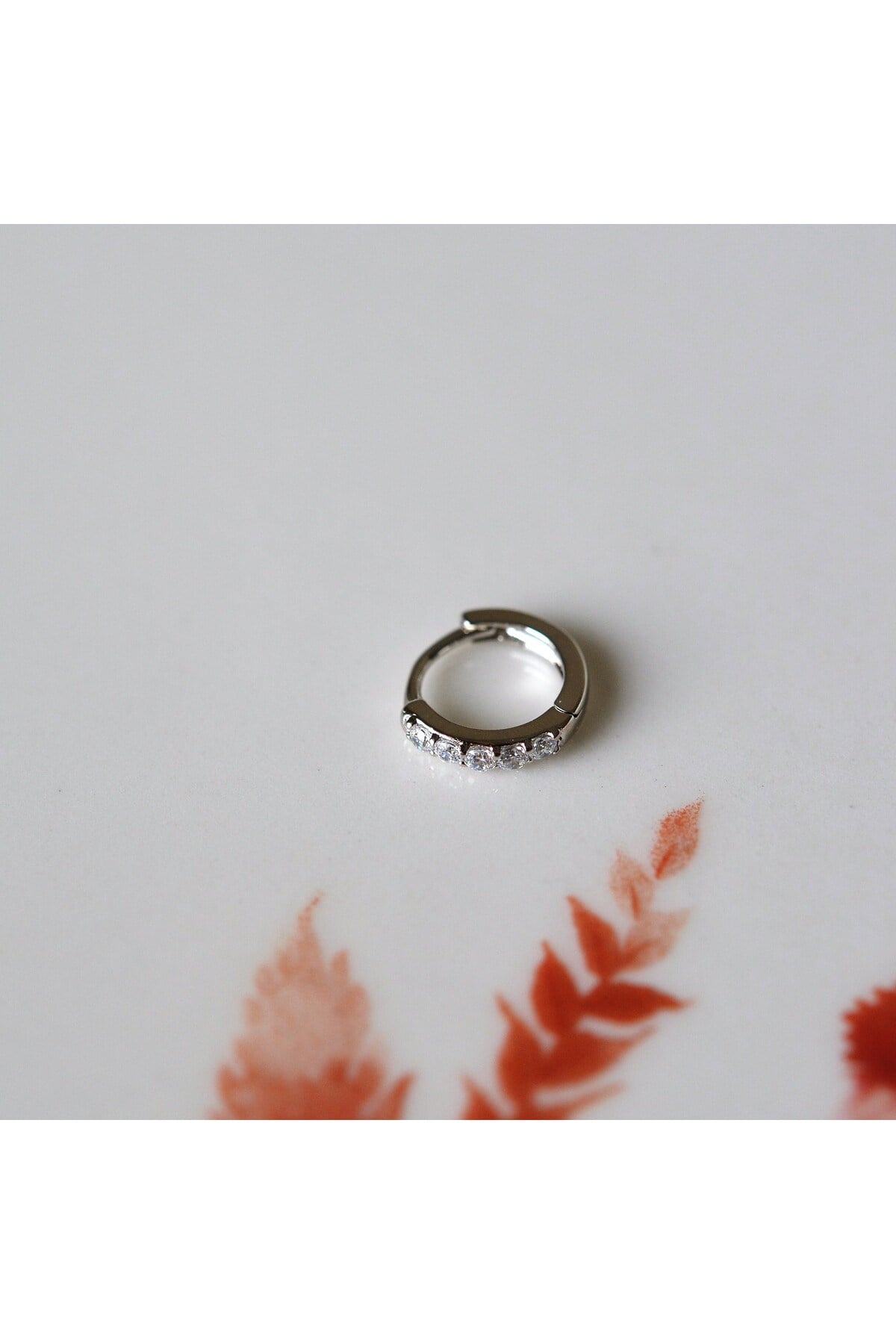 Silver Taşlı Halka Piercing Tragus Helix Daith Anti Tragus Kıkırdak