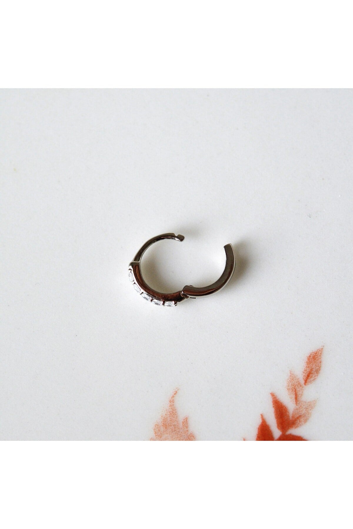 Silver Taşlı Halka Piercing Tragus Helix Daith Anti Tragus Kıkırdak