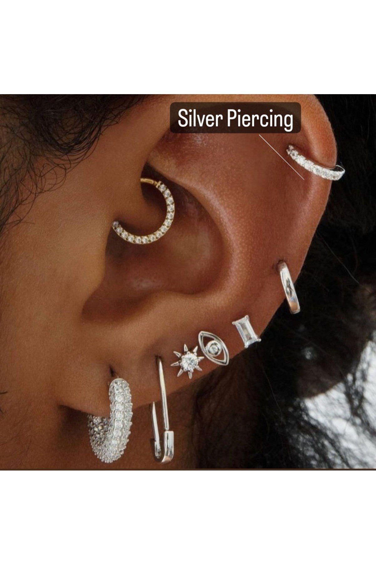Silver Taşlı Halka Piercing Tragus Helix Daith Anti Tragus Kıkırdak