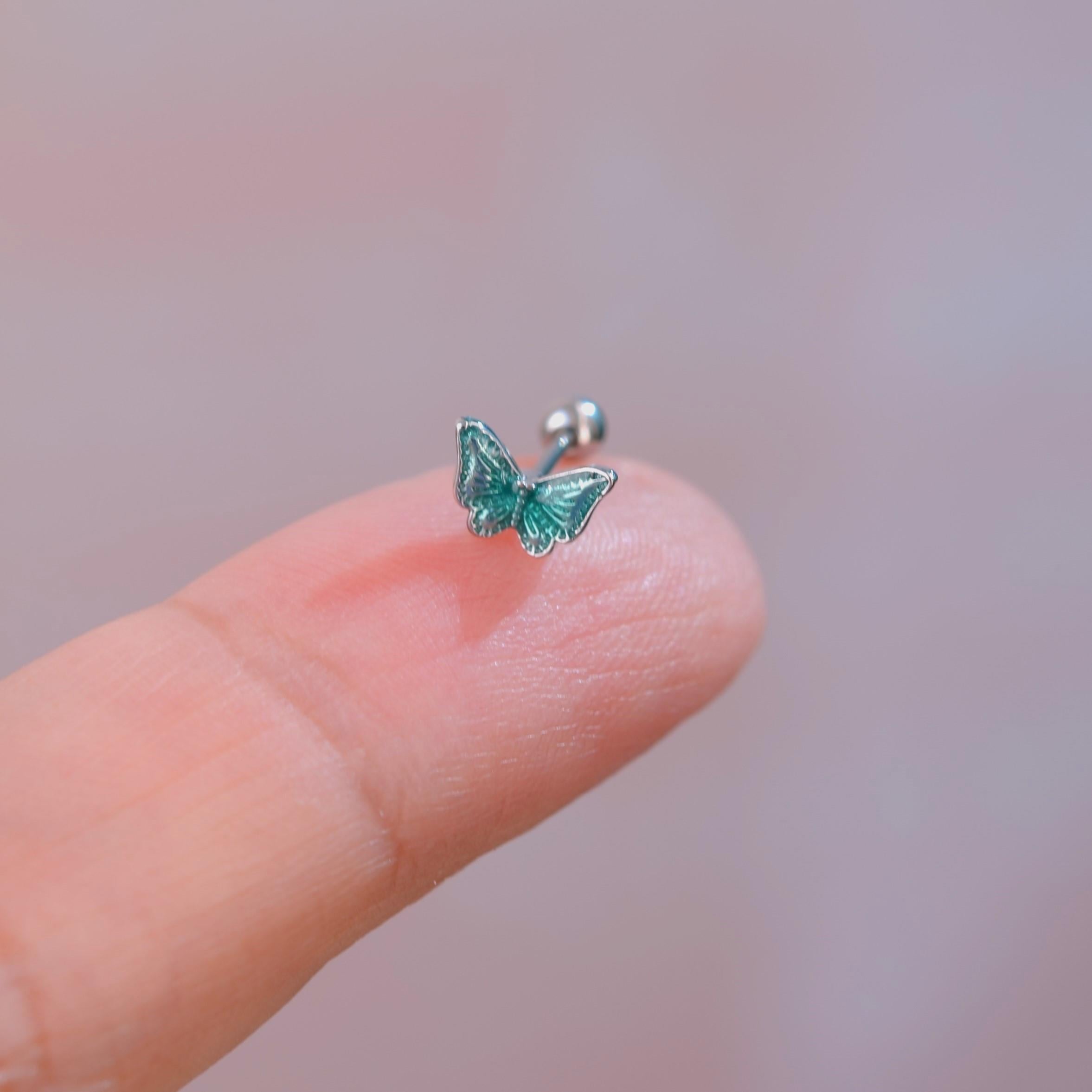 Su Yeşili Kelebekli Piercing Helix Kıkırdak Conch Lob Silver
