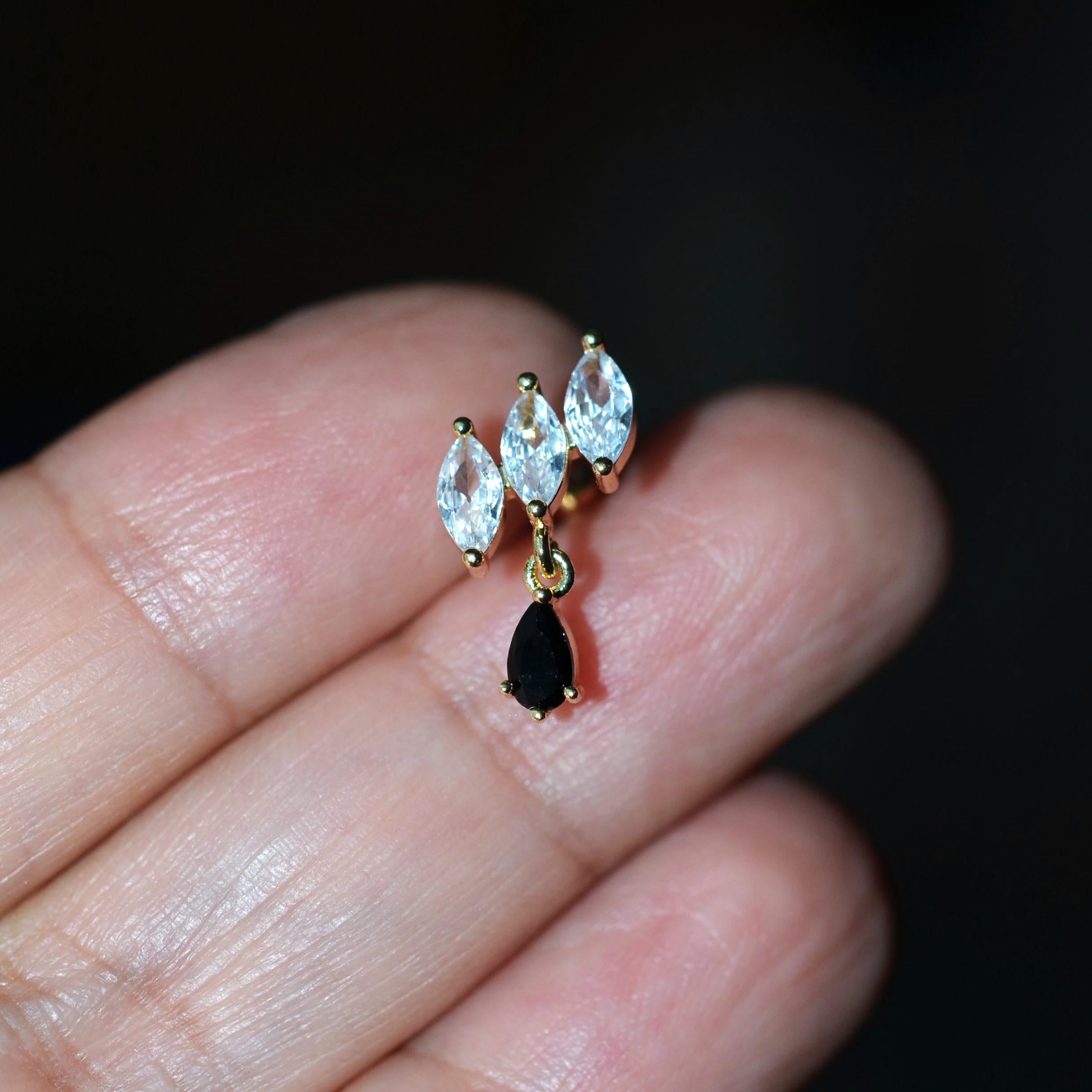 Taş Sallantılı Helix Piercing Kıkırdak Cerrahi Çelik Gold Renk