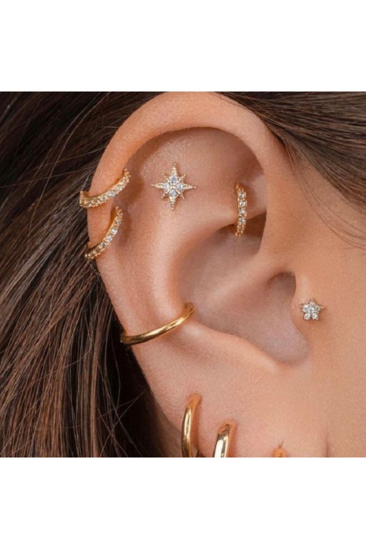 Taşlı Halka Piercing Tragus Helix Daith Anti Tragus Kıkırdak