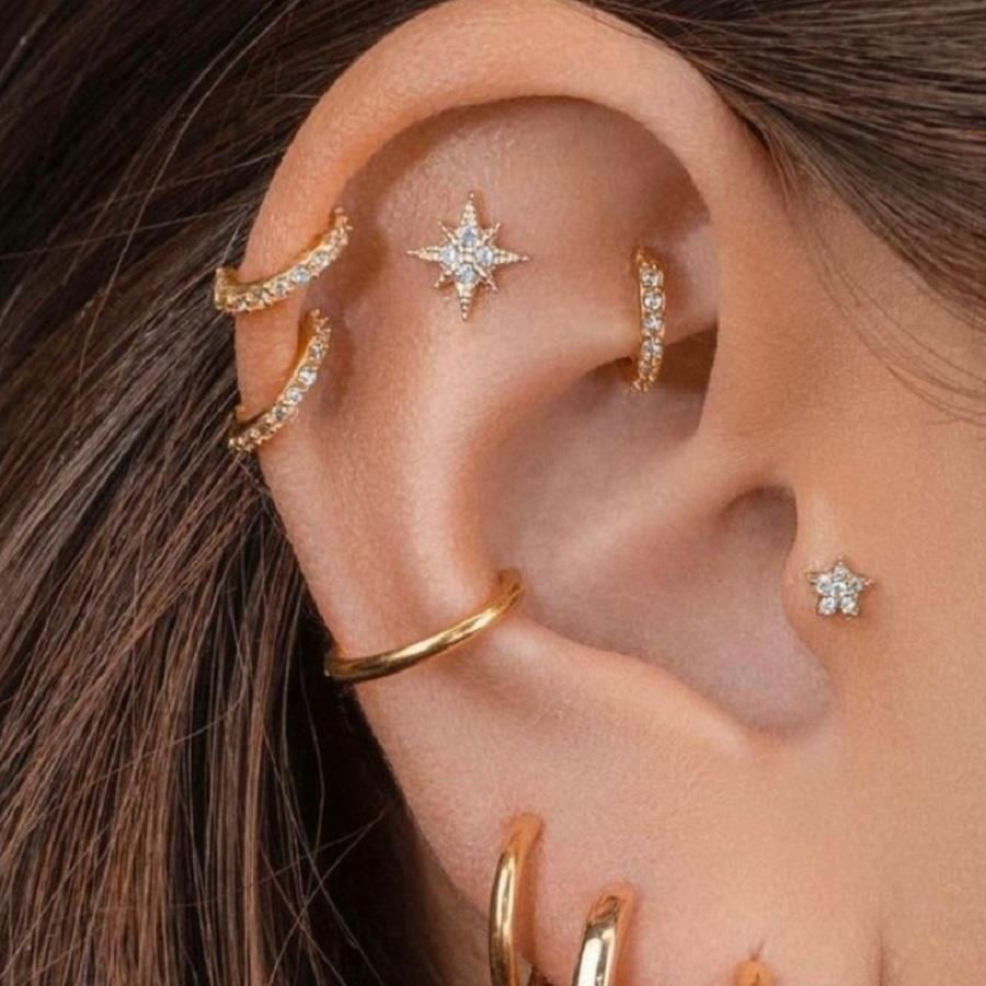 Taşlı Halka Piercing Tragus Helix Daith Anti Tragus Kıkırdak