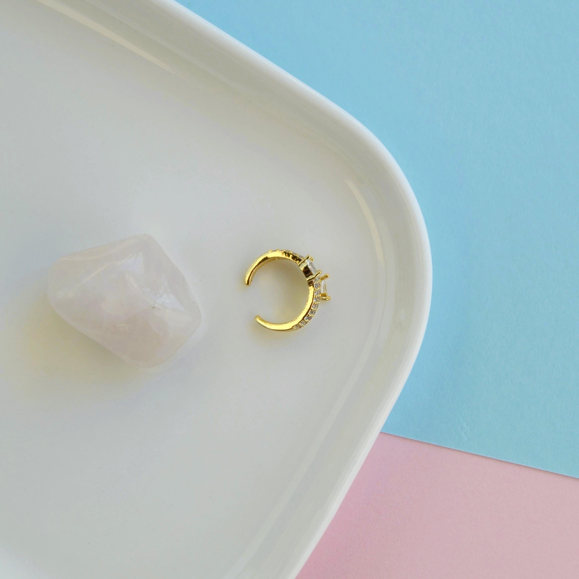 Taşlı Sıralı Earcuff İnce Taşlı Sıkıştırma Kıkırdak Küpesi Delik Gerektirmez Taşlı Minimal Yılan